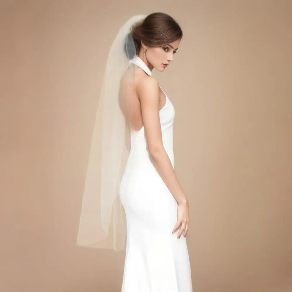 SAMKY Bridal Wedding Veil Light Ivory Fingertip Length 36" | Plain Cut Edge with Metal Comb - view 4