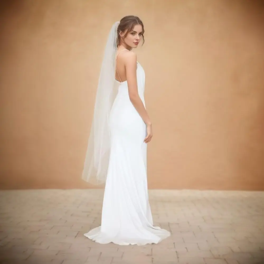 SAMKY Bridal Wedding Veil Light Ivory Fingertip Length 36" | Plain Cut Edge with Metal Comb - view 5