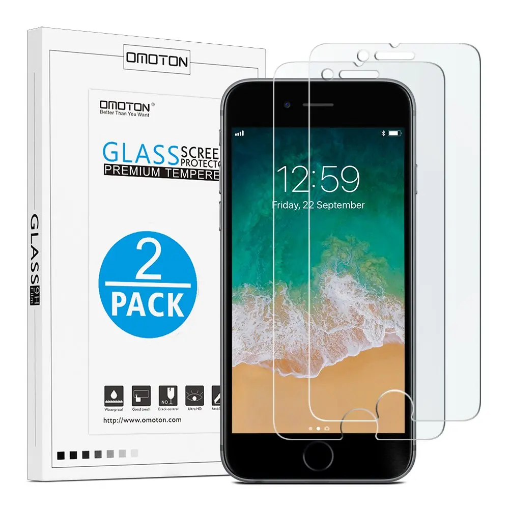 OMOTON SmoothArmor 9H Tempered Glass Screen Protector for iPhone 8 Plus / 7 Plus | HD Scratch Resistant 2 Pack - main product image