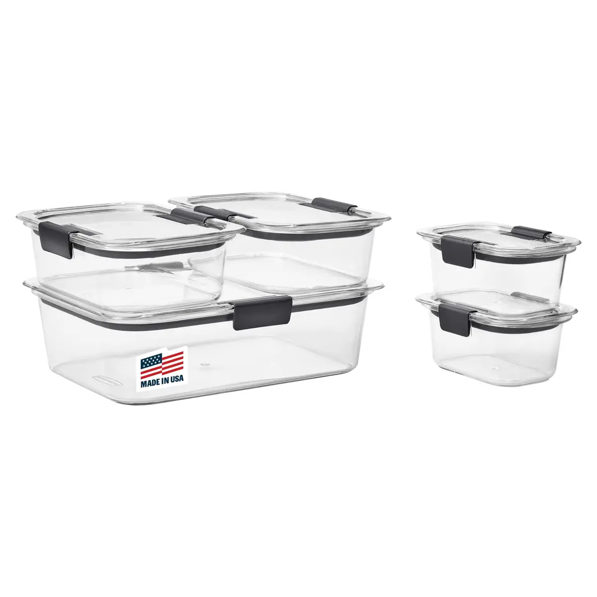 Rubbermaid Brilliance Food Storage Containers Set of 5 (10 Pieces) 1.1L (37 fl oz) | Airtight & Leak-Proof for Kitchen Pantry Organization - main product image