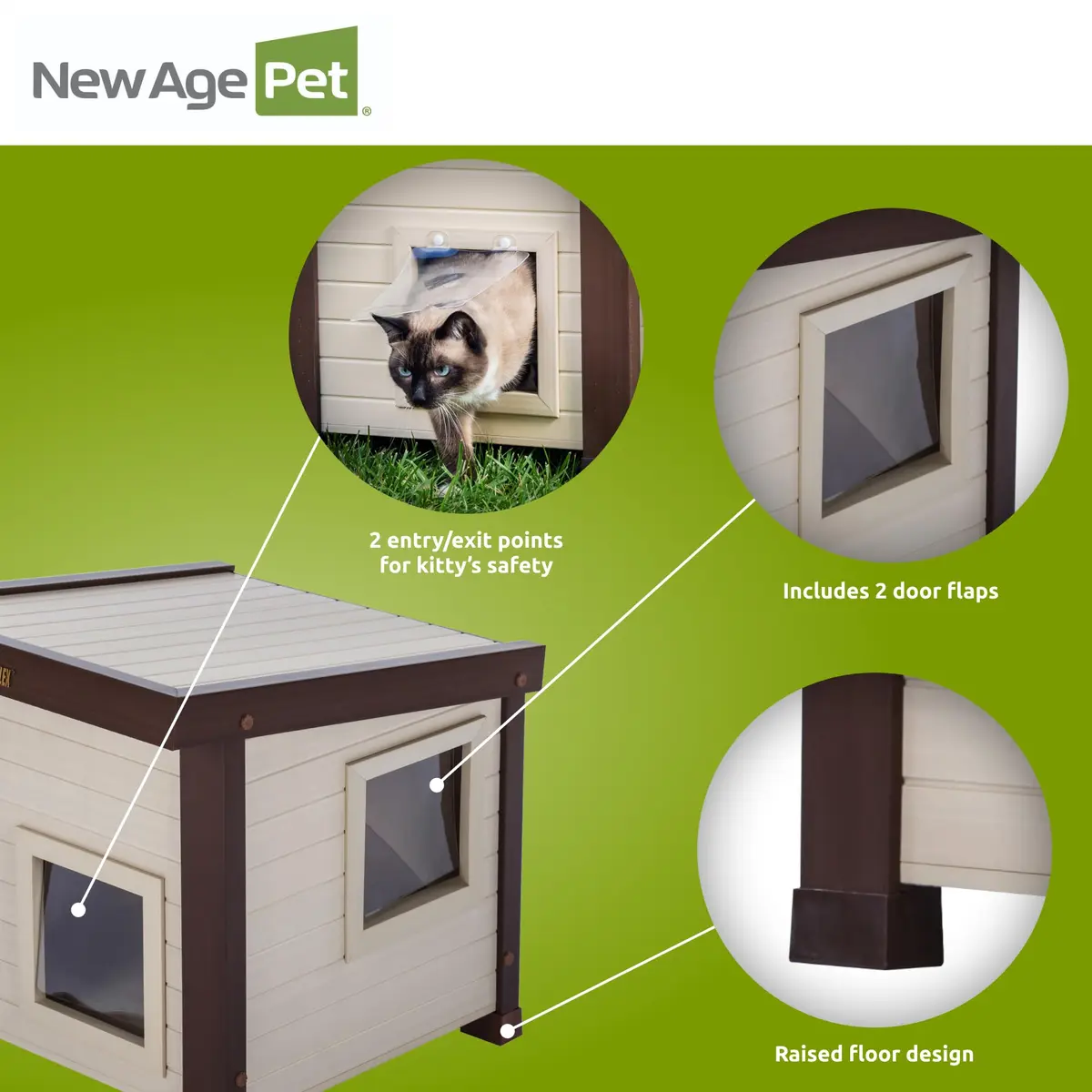 New Age Pet ECOFLEX Albany Outdoor Cat House, Maple/Brown | Weatherproof, Elevated & Easy to Clean - view 6