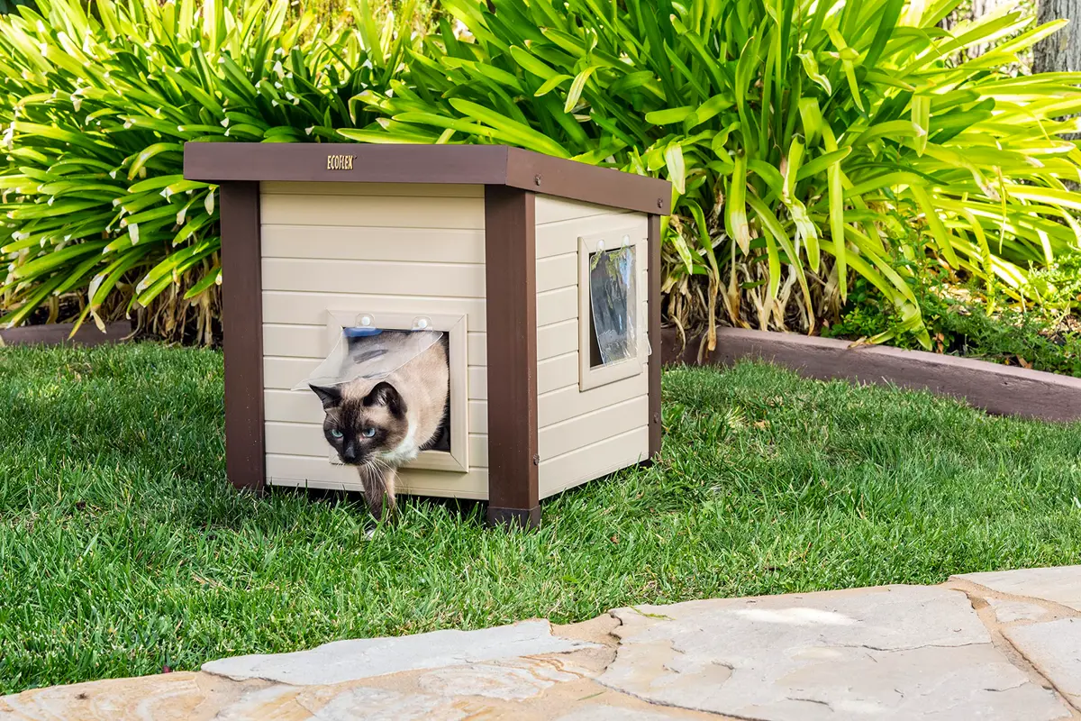 New Age Pet ECOFLEX Albany Outdoor Cat House, Maple/Brown | Weatherproof, Elevated & Easy to Clean - view 2