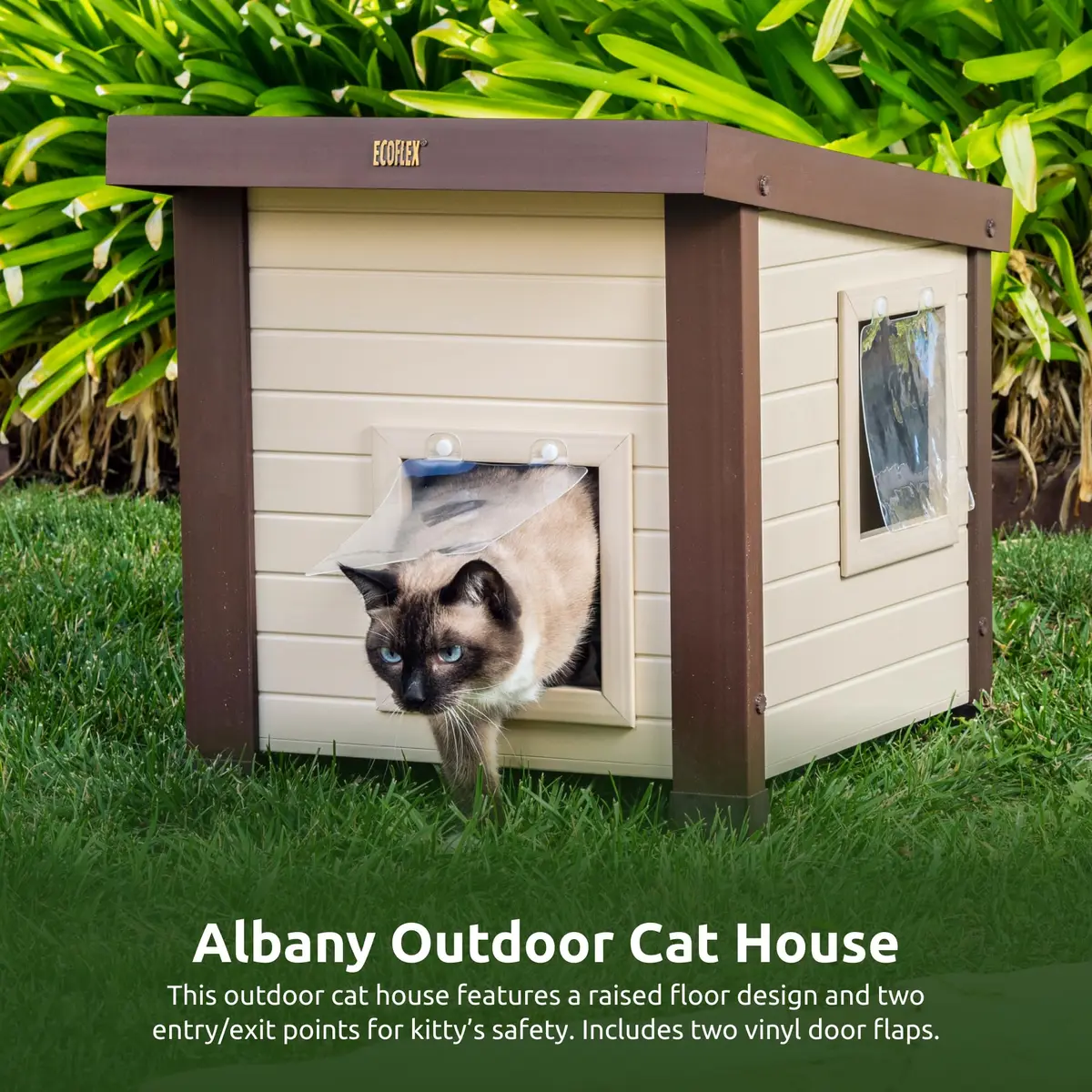 New Age Pet ECOFLEX Albany Outdoor Cat House, Maple/Brown | Weatherproof, Elevated & Easy to Clean - view 3