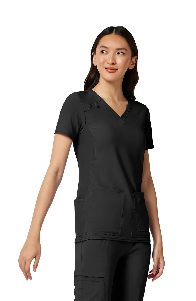 Cherokee Women's Medical Scrub Top V-Neck Knit Panel 4 Pockets S Black | Stretch, Comfort & Utility for Healthcare - view 5