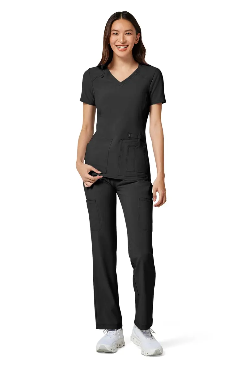Cherokee Women's Medical Scrub Top V-Neck Knit Panel 4 Pockets S Black | Stretch, Comfort & Utility for Healthcare - view 8