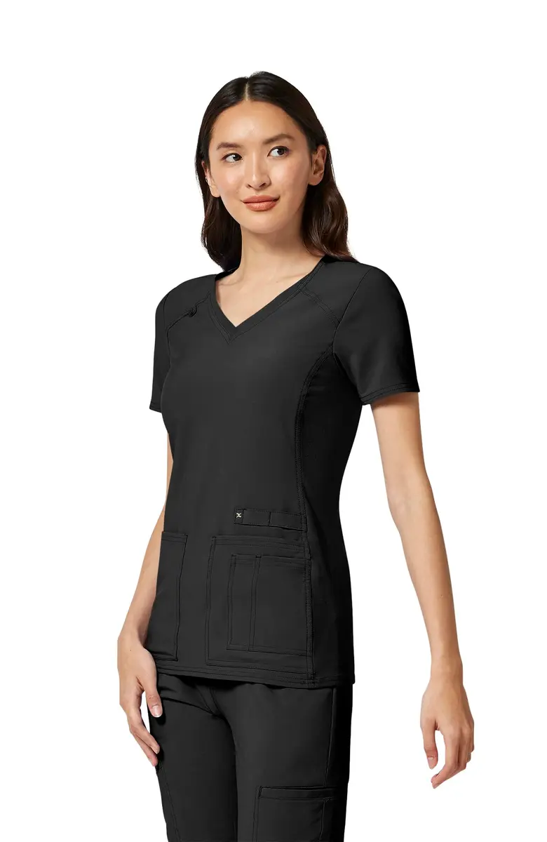 Cherokee Women's Medical Scrub Top V-Neck Knit Panel 4 Pockets S Black | Stretch, Comfort & Utility for Healthcare - view 2