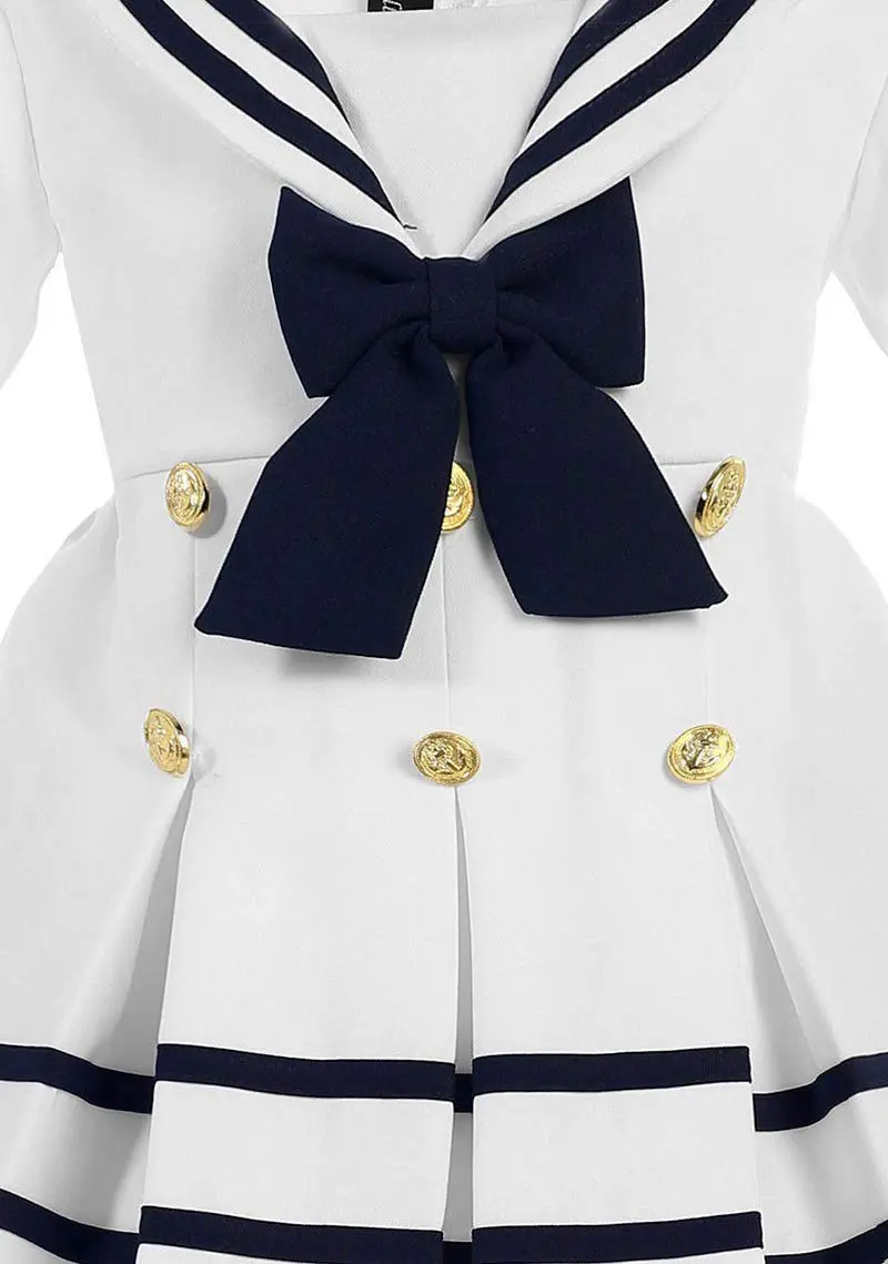 iGirlDress Baby Toddler Girls Nautical Sailor Dress with Hat 3T White | Navy & Gold Buttons, Zipper Closure - view 5