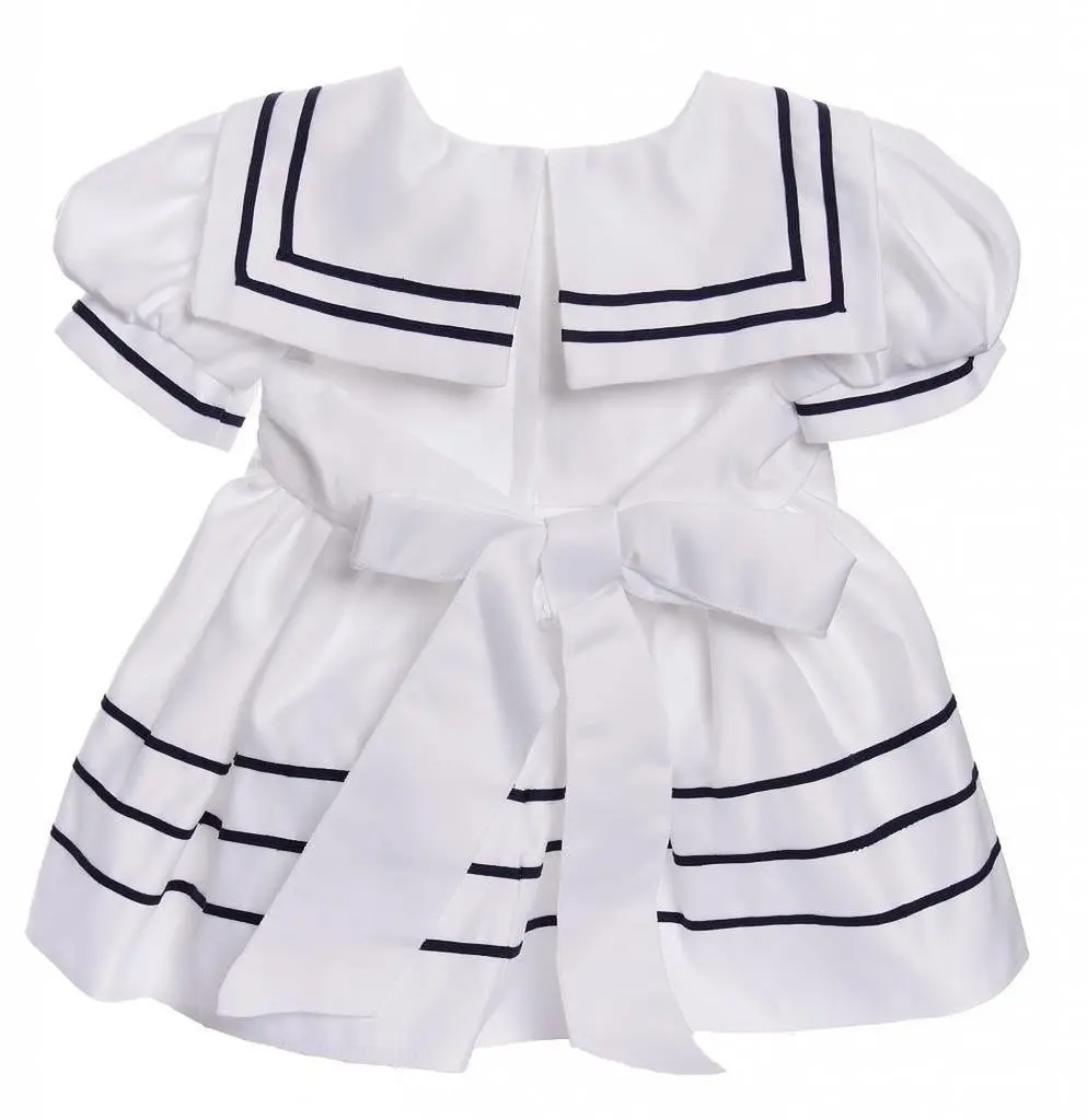 iGirlDress Baby Toddler Girls Nautical Sailor Dress with Hat 3T White | Navy & Gold Buttons, Zipper Closure - view 3