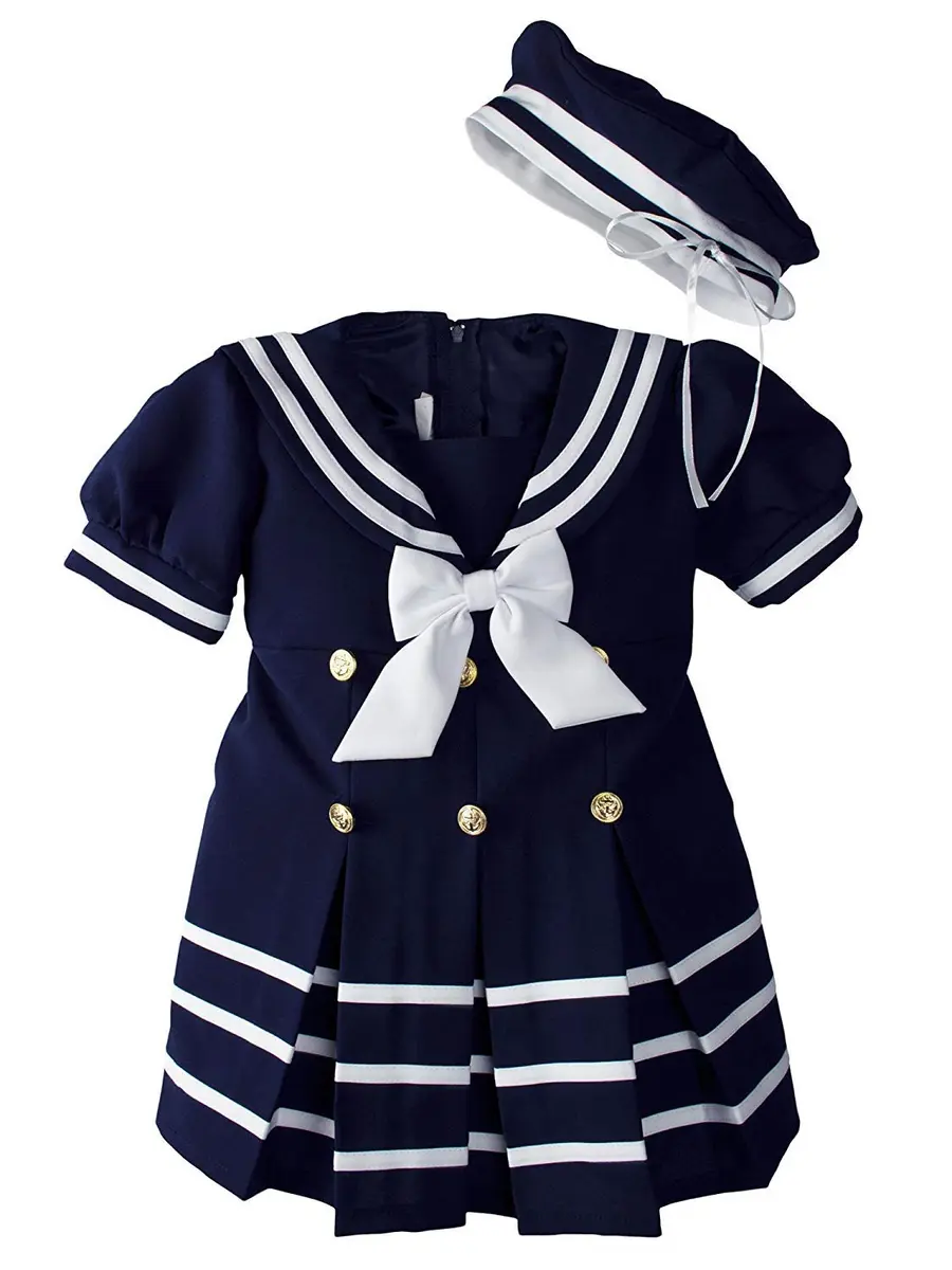iGirlDress Baby Toddler Girls Nautical Sailor Dress with Hat 3T Navy | Zipper Back, Cotton, Summer - main product image