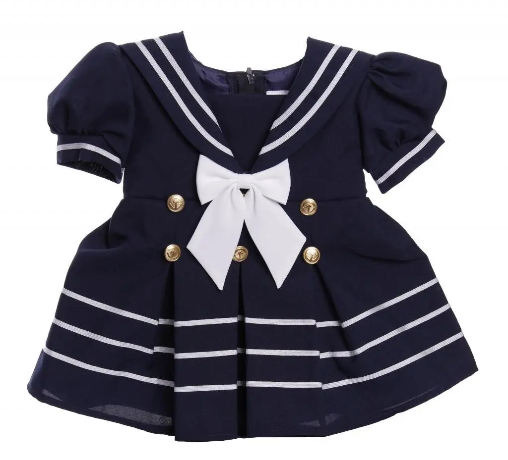 iGirlDress Baby Toddler Girls Nautical Sailor Dress with Hat 3T Navy | Zipper Back, Cotton, Summer - view 2