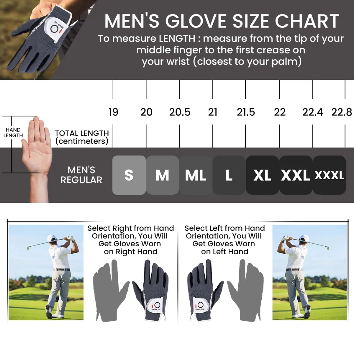 FINGER TEN Men's Golf Gloves Rain Grip 2 Pack (Gray, M/Large) | Wet Weather Performance & Breathable Mesh - view 5