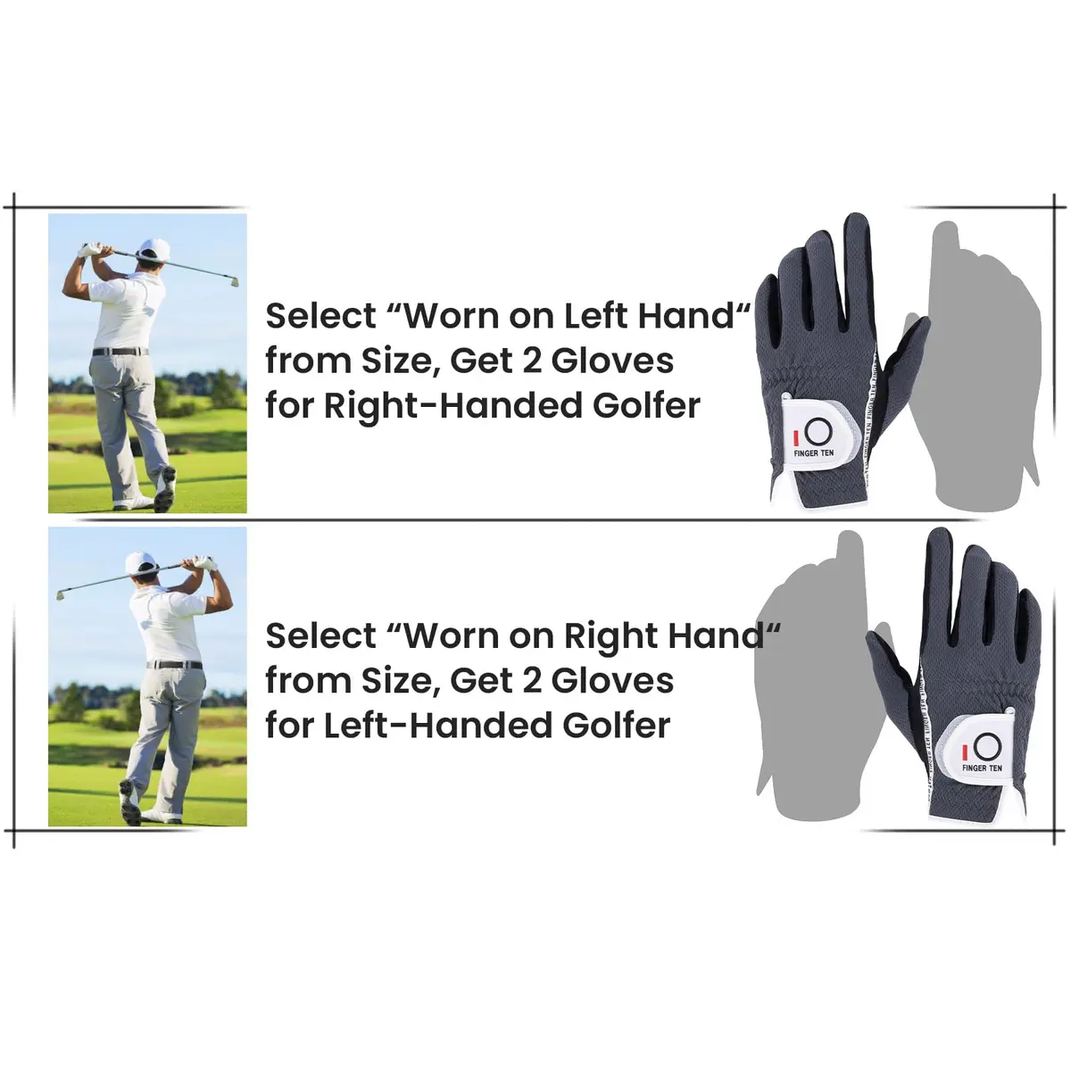 FINGER TEN Men's Golf Gloves Rain Grip 2 Pack (Gray, M/Large) | Wet Weather Performance & Breathable Mesh - view 6