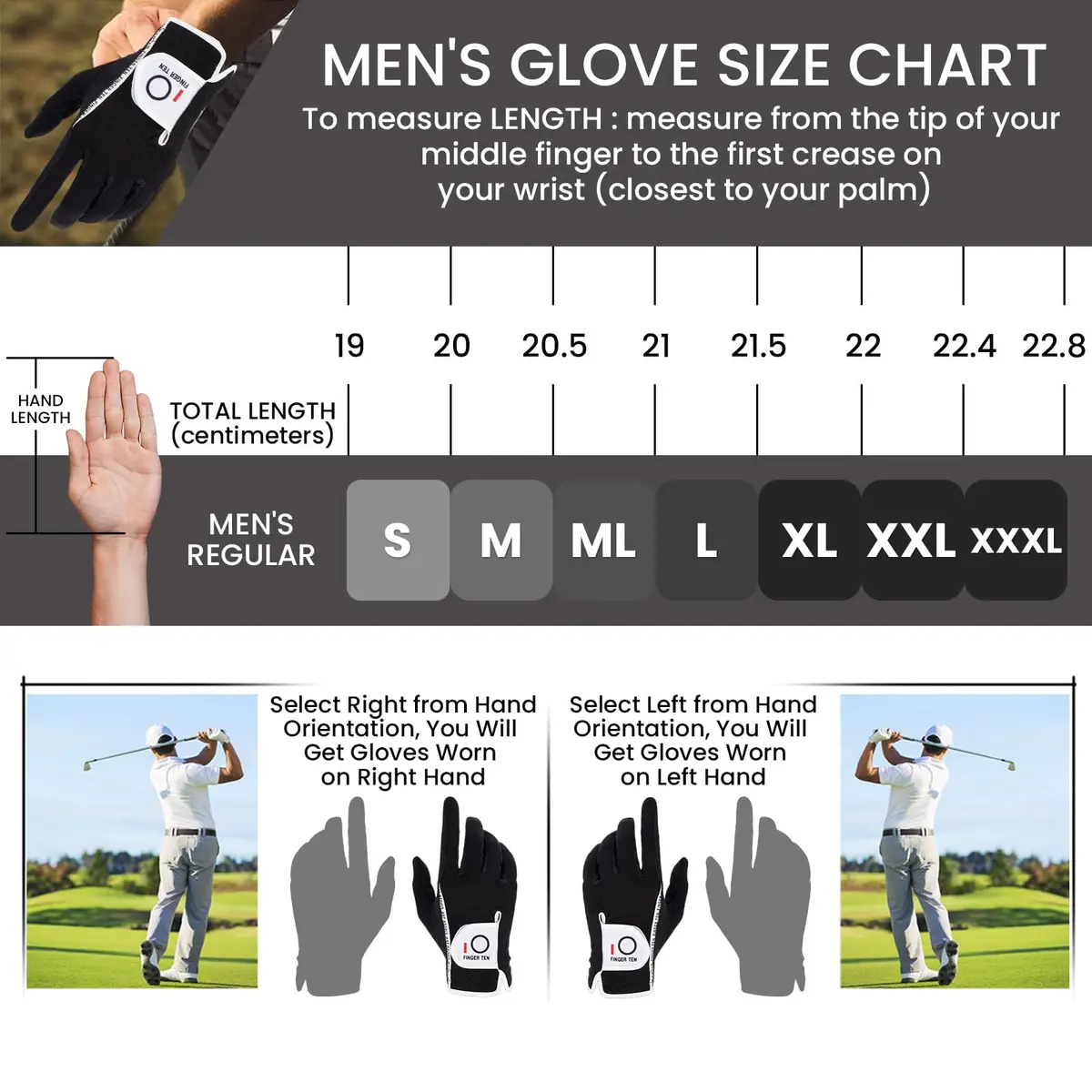 FINGER TEN Men's Golf Gloves Rain Grip 2 Pack (Black, Large, Left Hand) | Wet Weather Grip & Breathable Comfort - view 5
