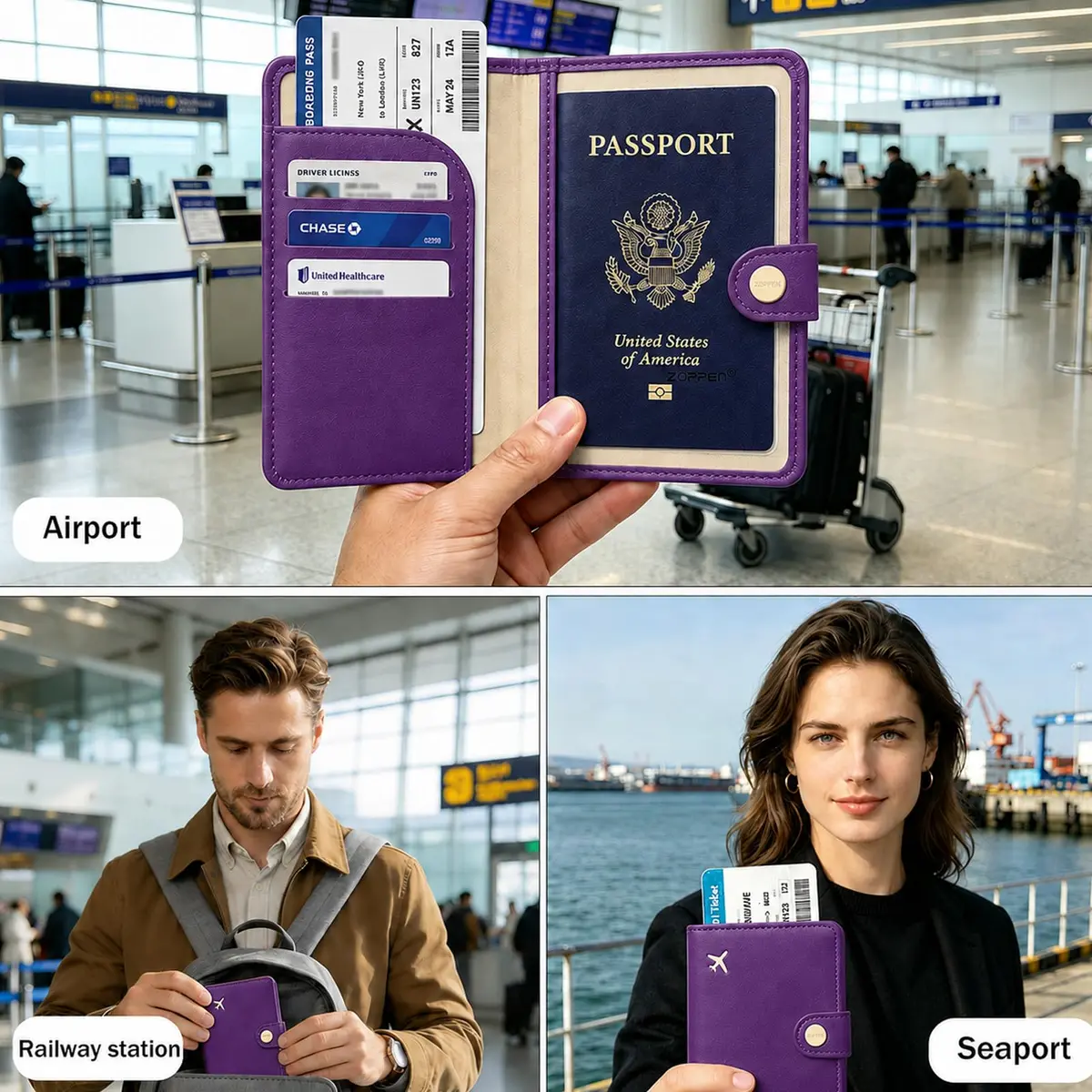 ZOPPEN RFID Blocking Passport Holder for Travel | Compact Leather Wallet for Women & Men - view 7