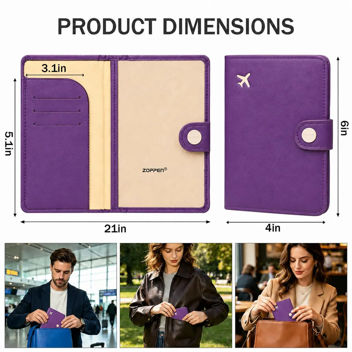 ZOPPEN RFID Blocking Passport Holder for Travel | Compact Leather Wallet for Women & Men - view 2