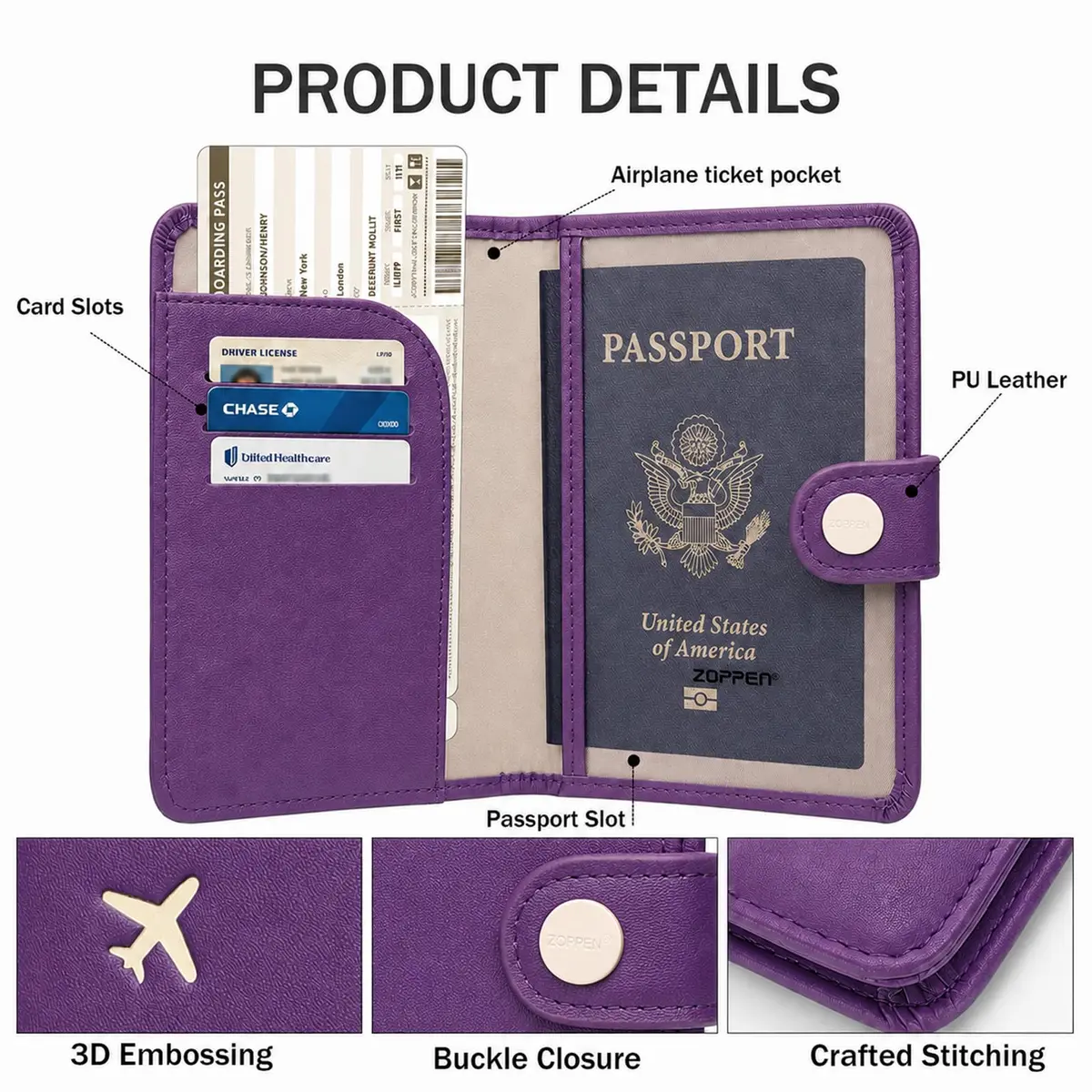 ZOPPEN RFID Blocking Passport Holder for Travel | Compact Leather Wallet for Women & Men - view 3