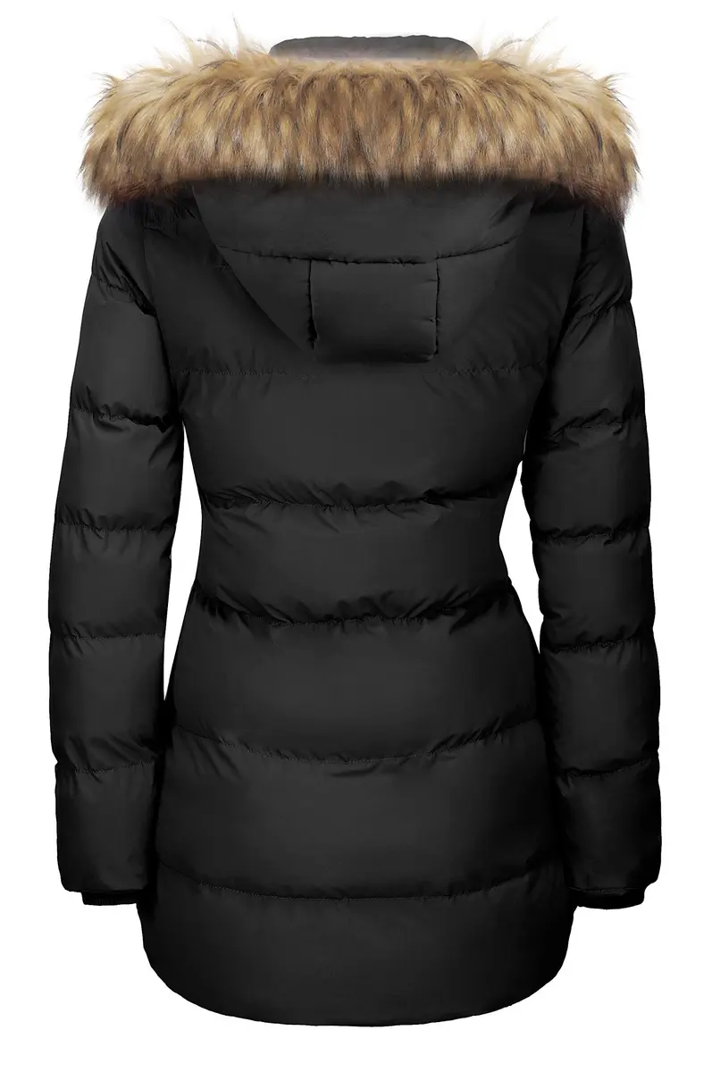 WenVen Women's Winter Thicken Warm Coat with Fur Removable Hood (Black, XL) - view 3