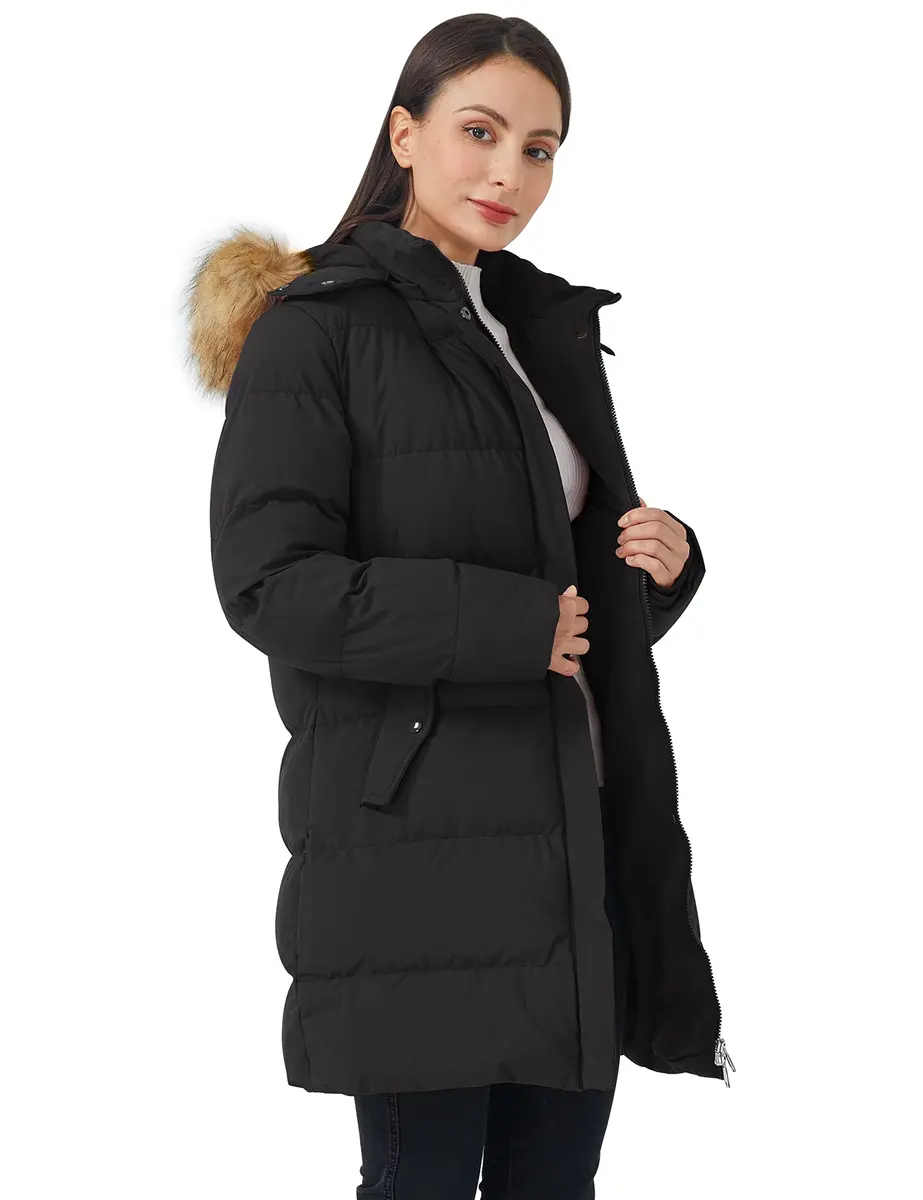 WenVen Women's Winter Thicken Warm Coat with Fur Removable Hood (Black, XL) - view 4