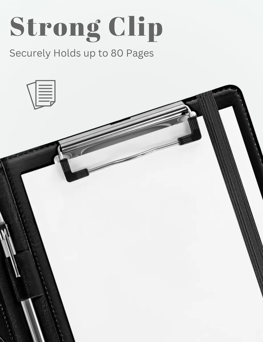 Mymazn Small Clipboard Padfolio for Women Fits 5x8 Inch Writing Pads | Black Faux Leather with Elastic Closure - view 6