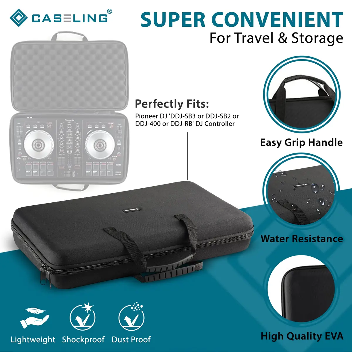 caseling Hard Case Fits Pioneer DJ DDJ-FLX4 2-Channel Controller | Rigid EVA Travel Organizer for DJ Gear - view 2