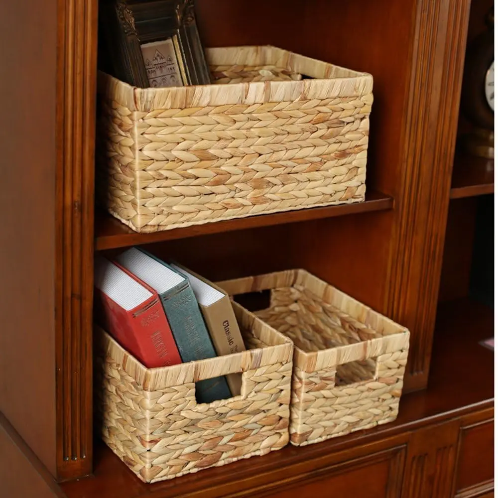 KINGWILLOW Woven Natural Water Hyacinth Organizer Basket Small | Rustic Storage Solution with Handles - view 4