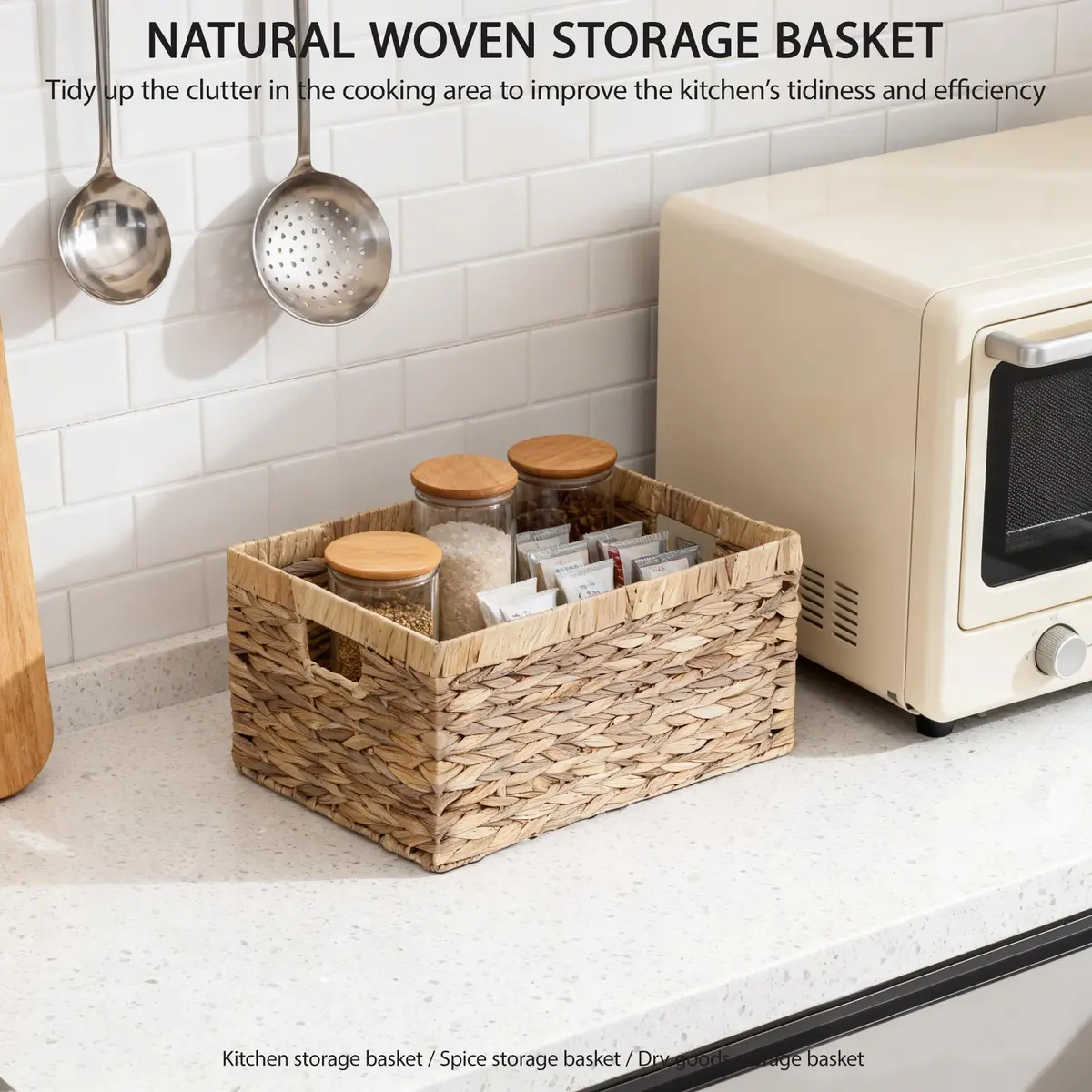 KINGWILLOW Woven Natural Water Hyacinth Organizer Basket Small | Rustic Storage Solution with Handles - view 6