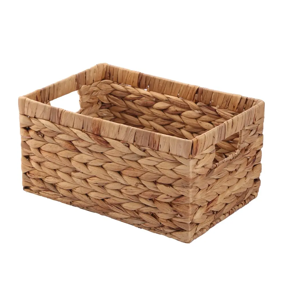 KINGWILLOW Woven Natural Water Hyacinth Organizer Basket Small | Rustic Storage Solution with Handles - main product image