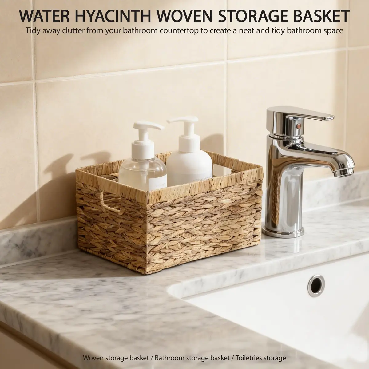 KINGWILLOW Woven Natural Water Hyacinth Organizer Basket Small | Rustic Storage Solution with Handles - view 7
