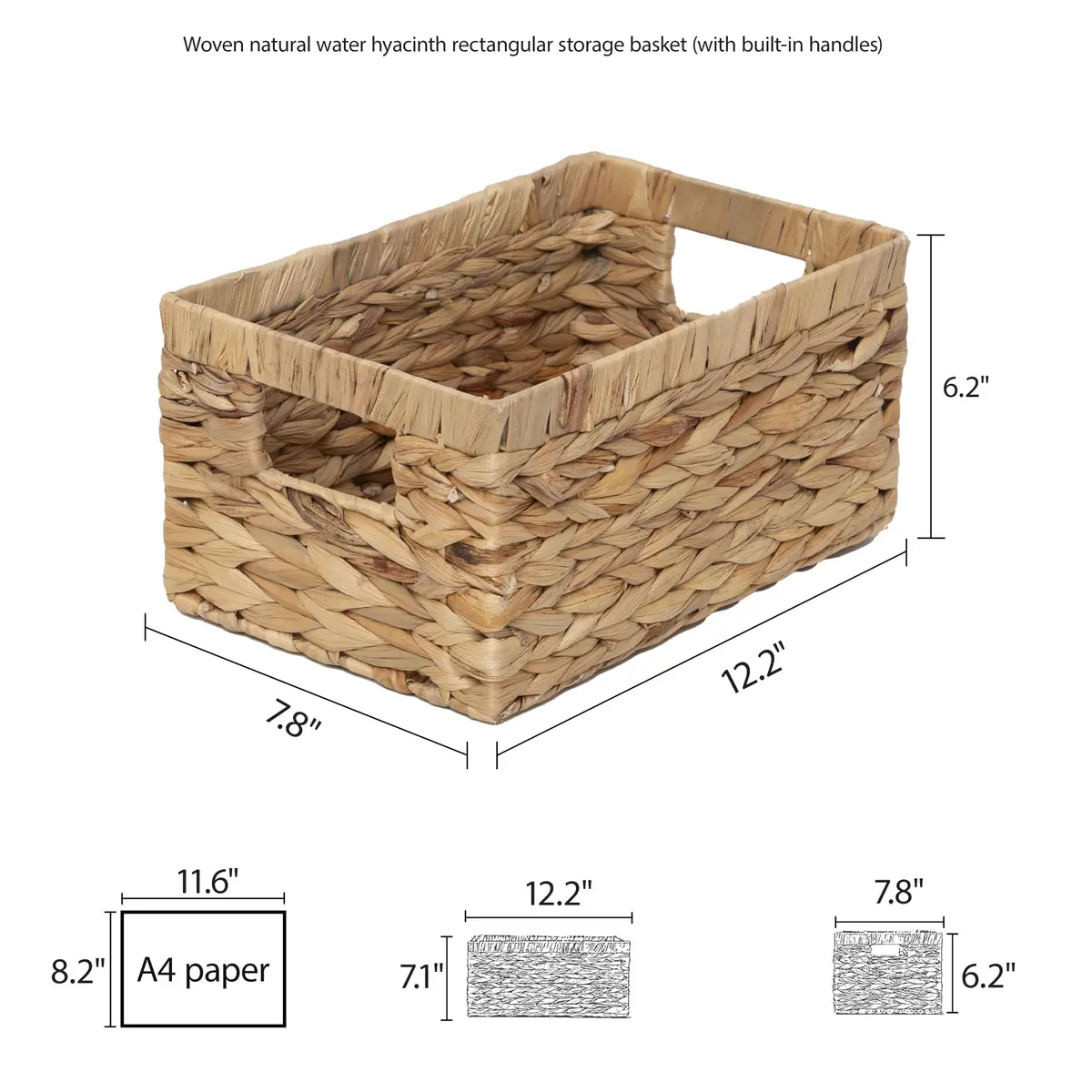 KINGWILLOW Woven Natural Water Hyacinth Organizer Basket Small | Rustic Storage Solution with Handles - view 8