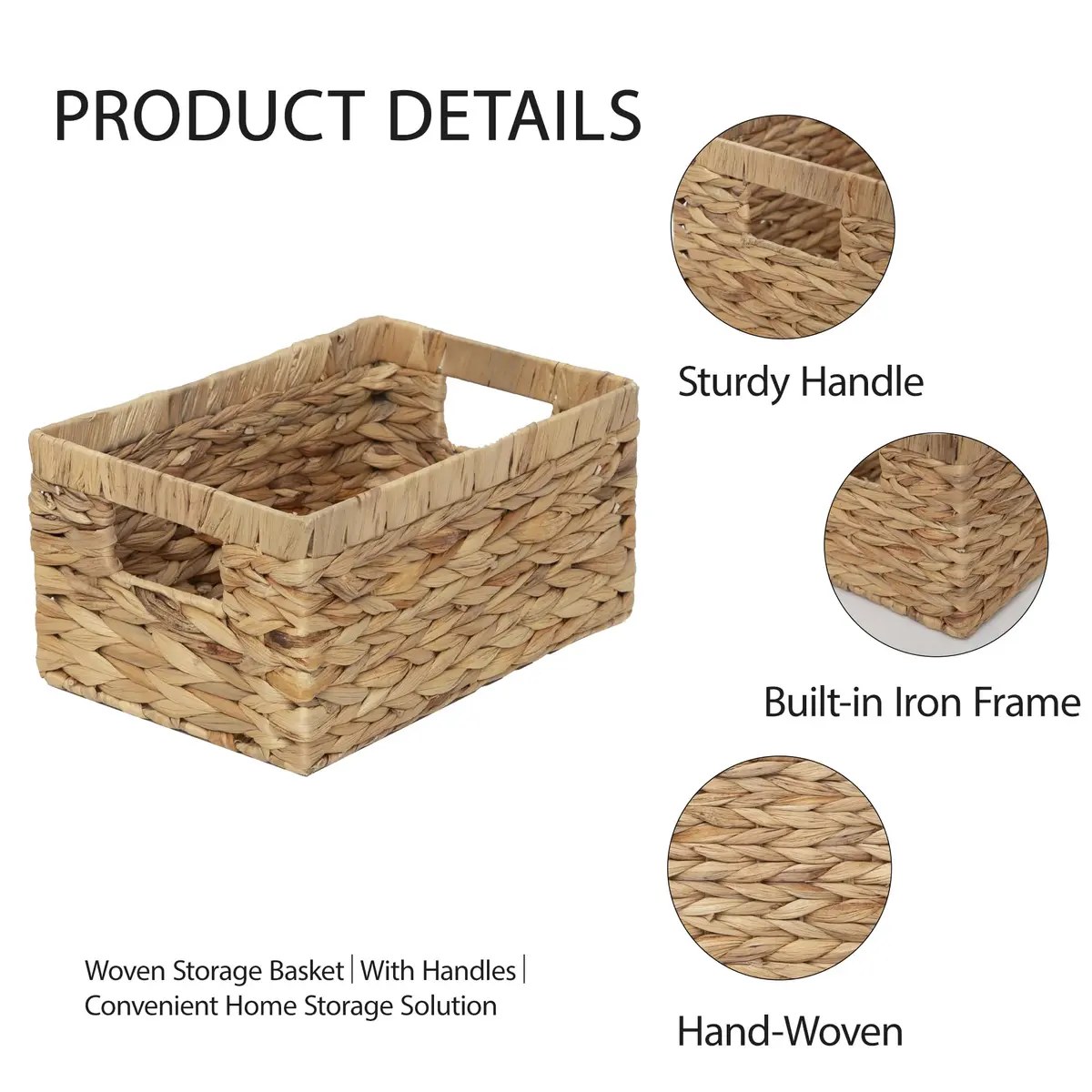 KINGWILLOW Woven Natural Water Hyacinth Organizer Basket Small | Rustic Storage Solution with Handles - view 9