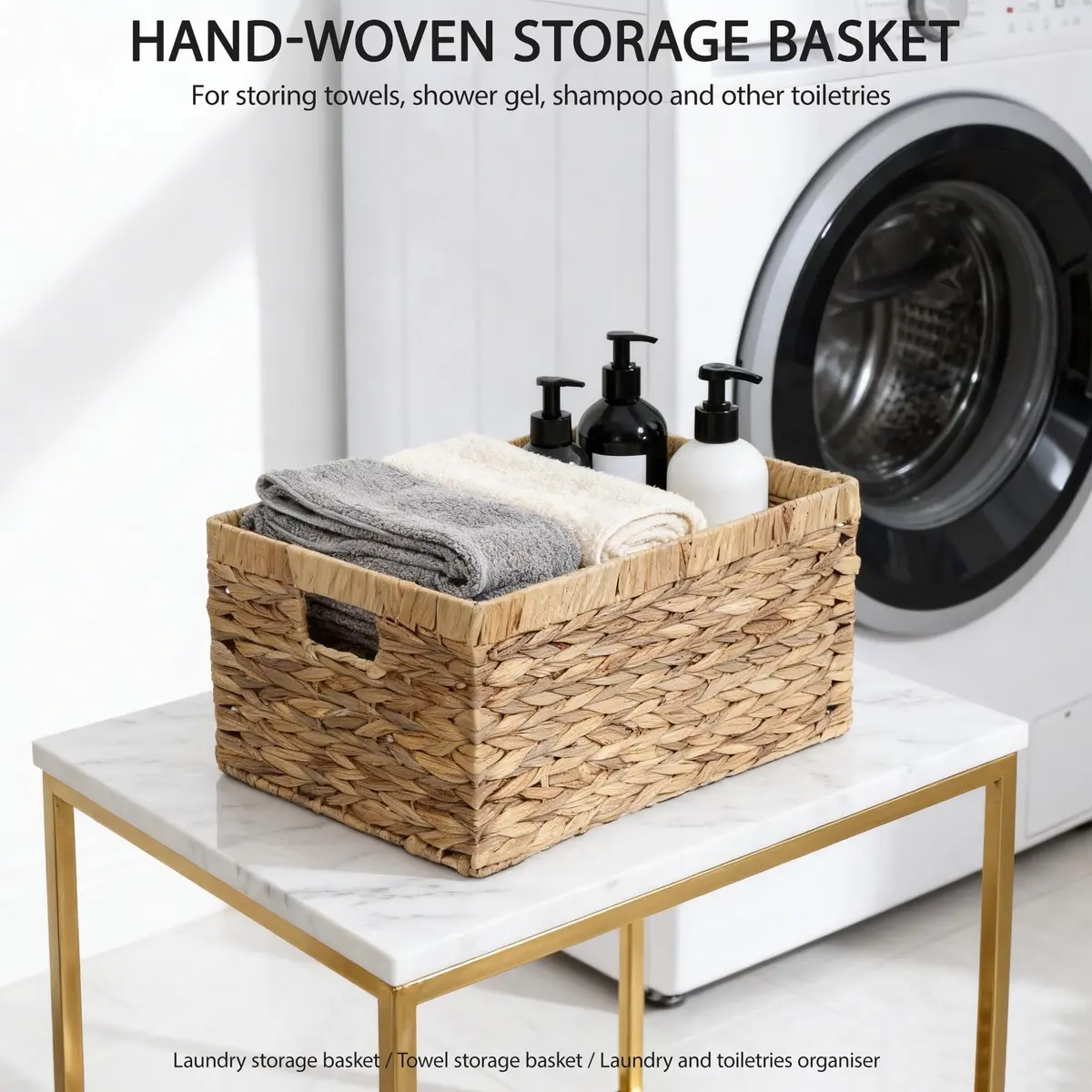KINGWILLOW Woven Natural Water Hyacinth Organizer Basket Small | Rustic Storage Solution with Handles - view 2