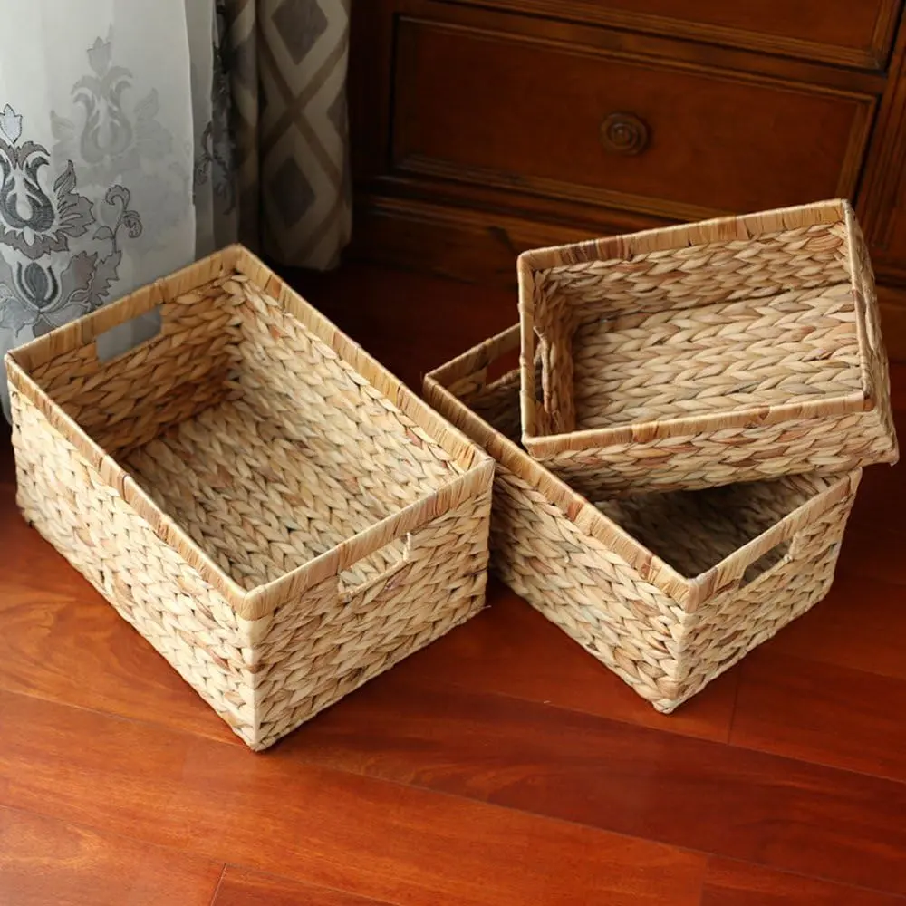 KINGWILLOW Woven Natural Water Hyacinth Organizer Basket Small | Rustic Storage Solution with Handles - view 3