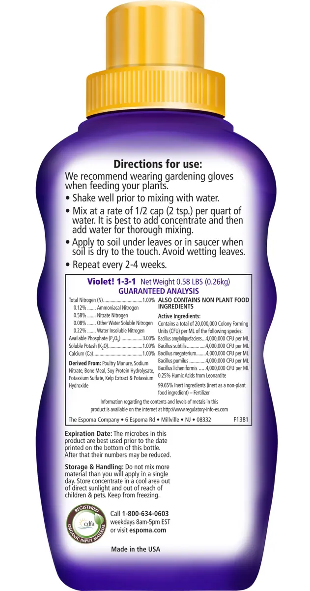 Espoma Organic Violet! 8oz Plant Food | Organic Fertilizer & Bloom Booster for Indoor Violets - view 2