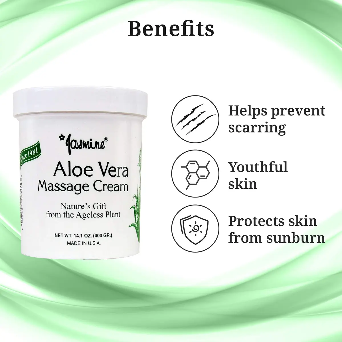Jasmine Aloe Vera Massage Cream 400 g | Deep Moisturizer & Anti-Aging Therapy with Organic Aloe Vera - view 7