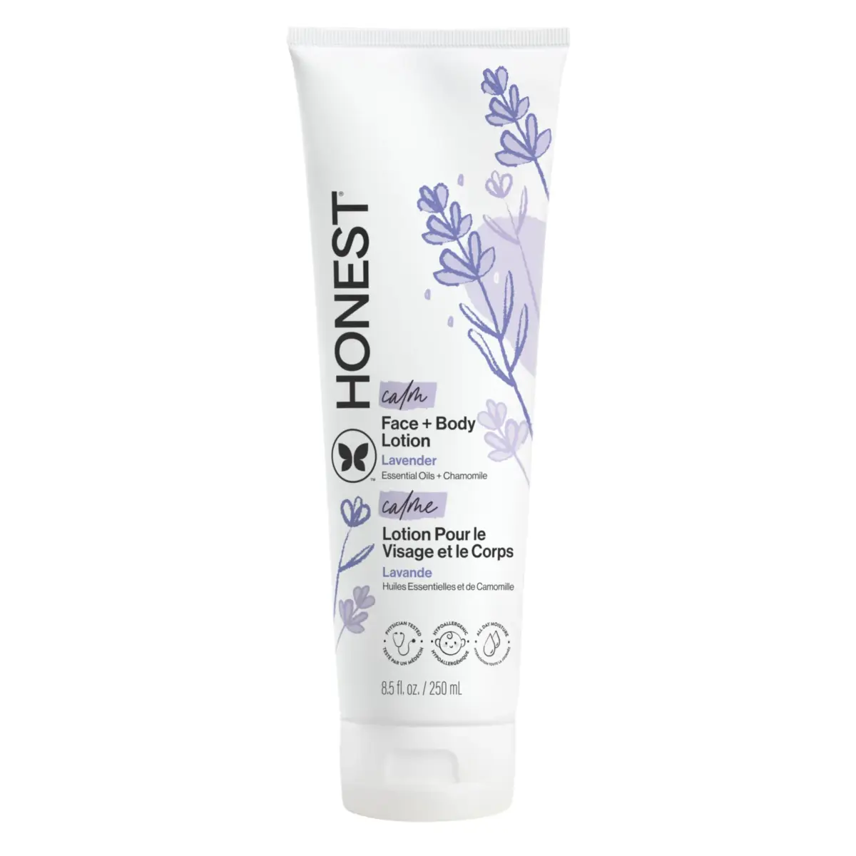 The Honest Company Face and Body Lotion, Lavender Calm, 251ml (8.5 fl oz) | Hypoallergenic, Dermatologist-Tested - main product image