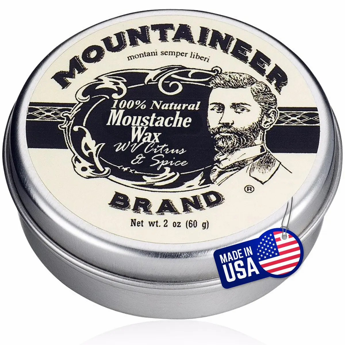 Mountaineer Brand Natural Mustache Wax Citrus & Spice 60ml (2oz) | Long-Lasting Hold for Styling - main product image
