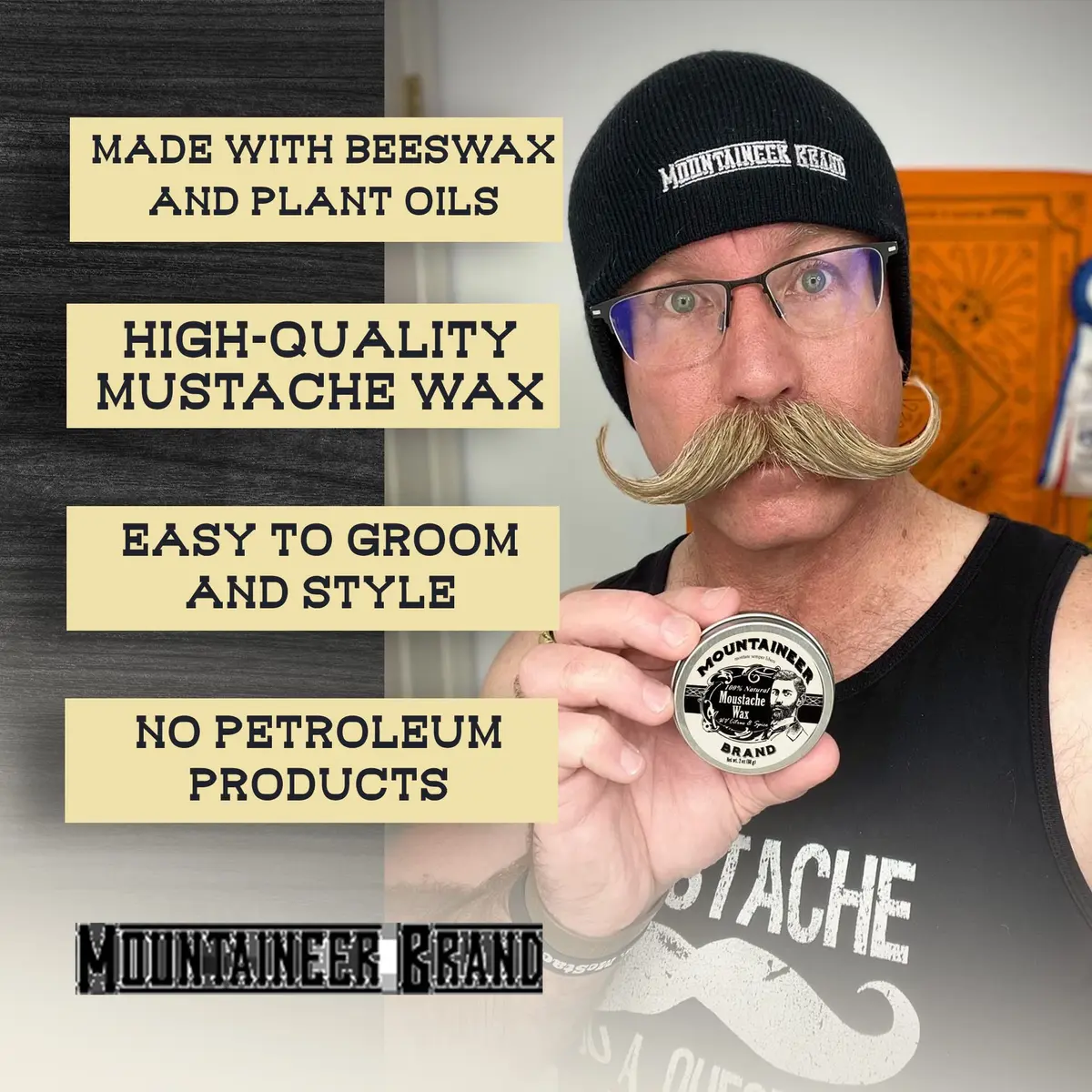 Mountaineer Brand Natural Mustache Wax Citrus & Spice 60ml (2oz) | Long-Lasting Hold for Styling - view 3