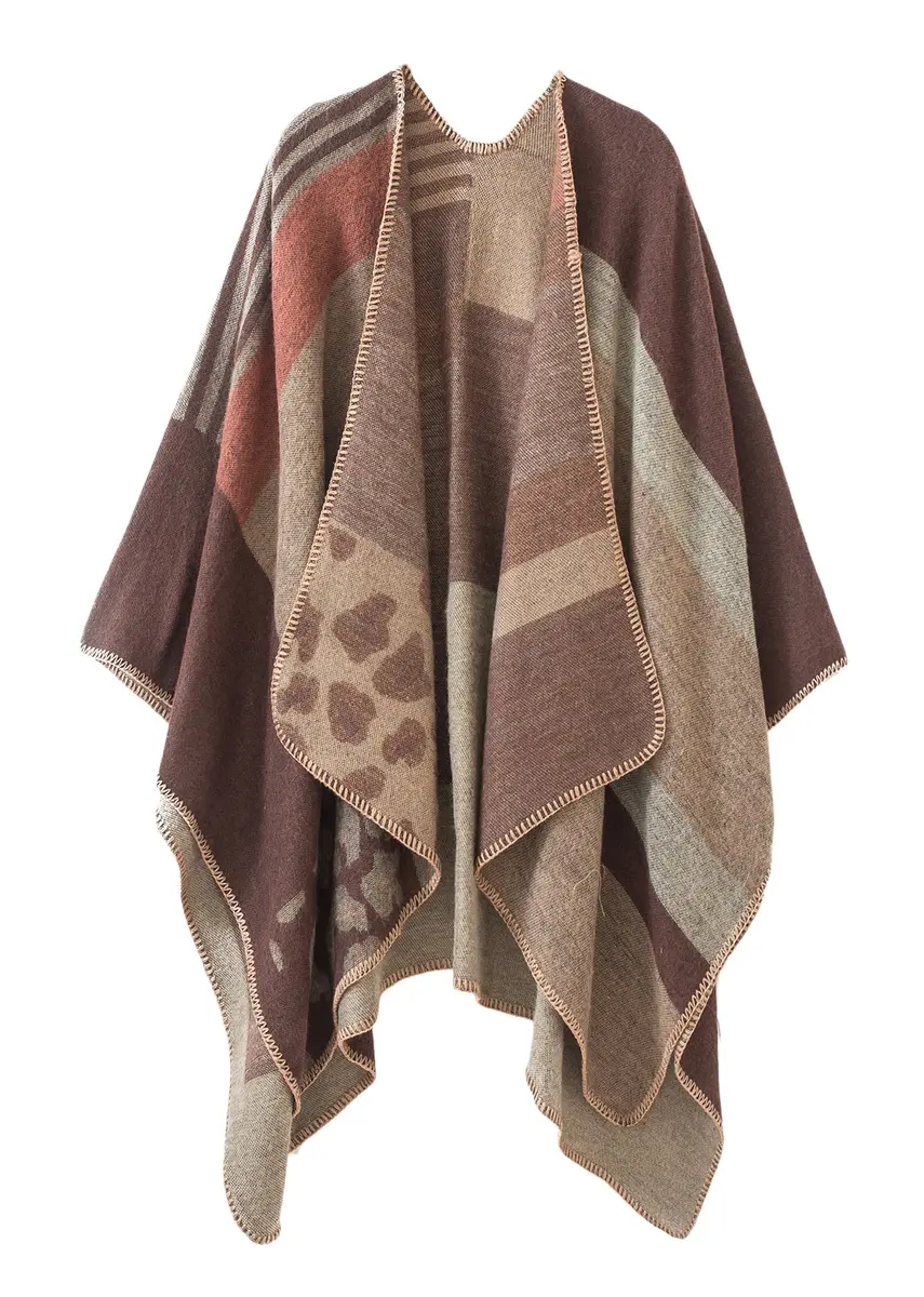 Urban CoCo Women's Color Block Open Front Poncho Shawl Wrap Cape Ruana | Reversible, One Size, Polyester, Gift-Ready - main product image