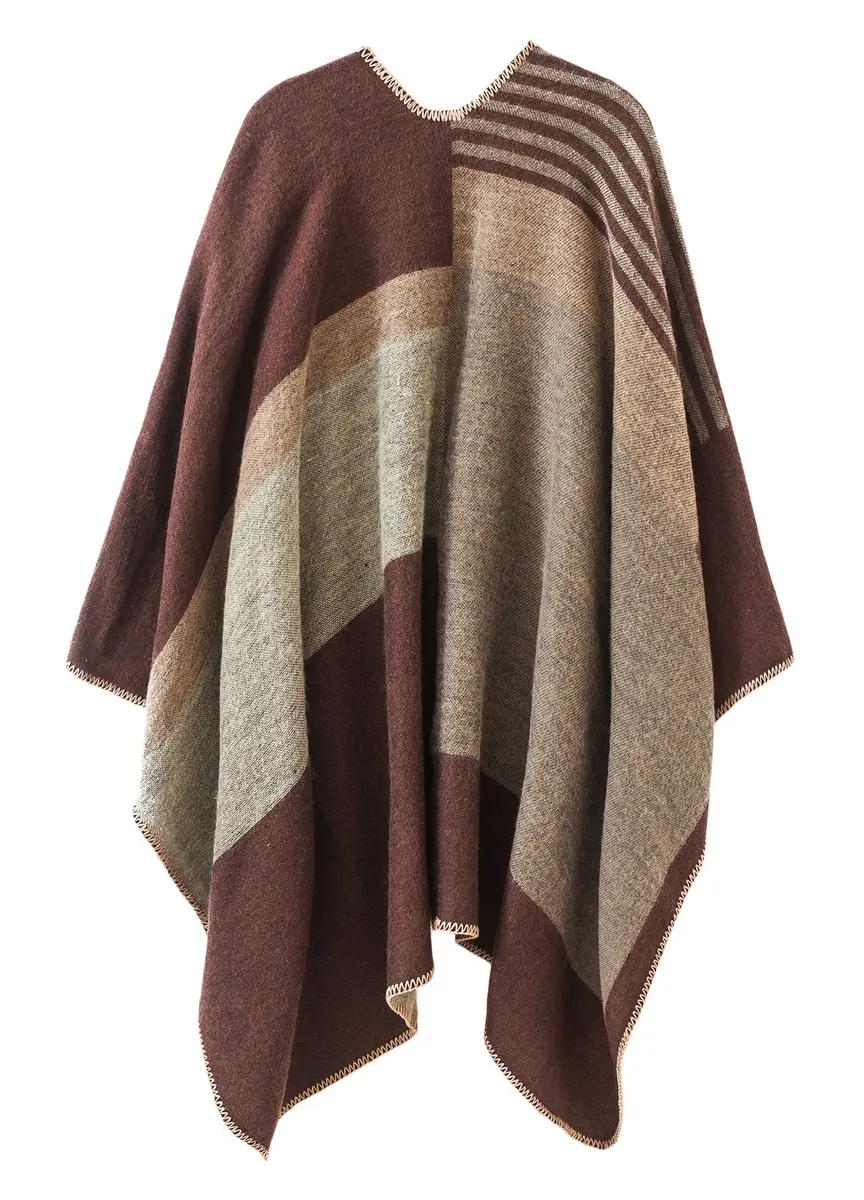 Urban CoCo Women's Color Block Open Front Poncho Shawl Wrap Cape Ruana | Reversible, One Size, Polyester, Gift-Ready - view 2