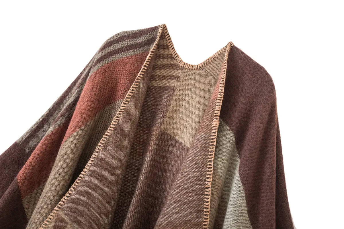 Urban CoCo Women's Color Block Open Front Poncho Shawl Wrap Cape Ruana | Reversible, One Size, Polyester, Gift-Ready - view 3
