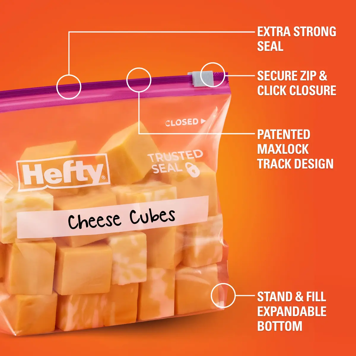 Hefty Slider Storage Bags Quart Size 78 Count | MaxLock Seal & Click Closure - view 4