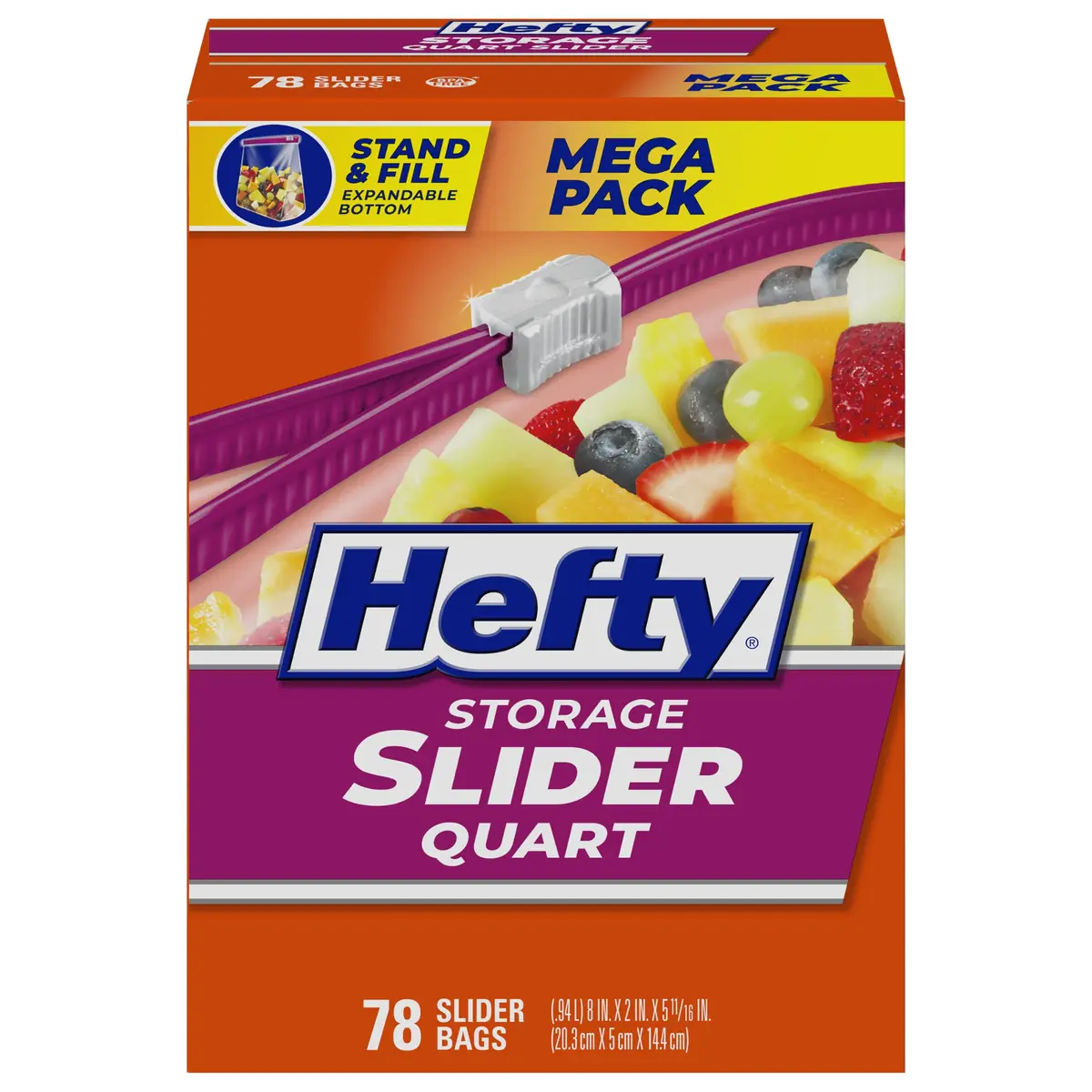 Hefty Slider Storage Bags Quart Size 78 Count | MaxLock Seal & Click Closure - main product image