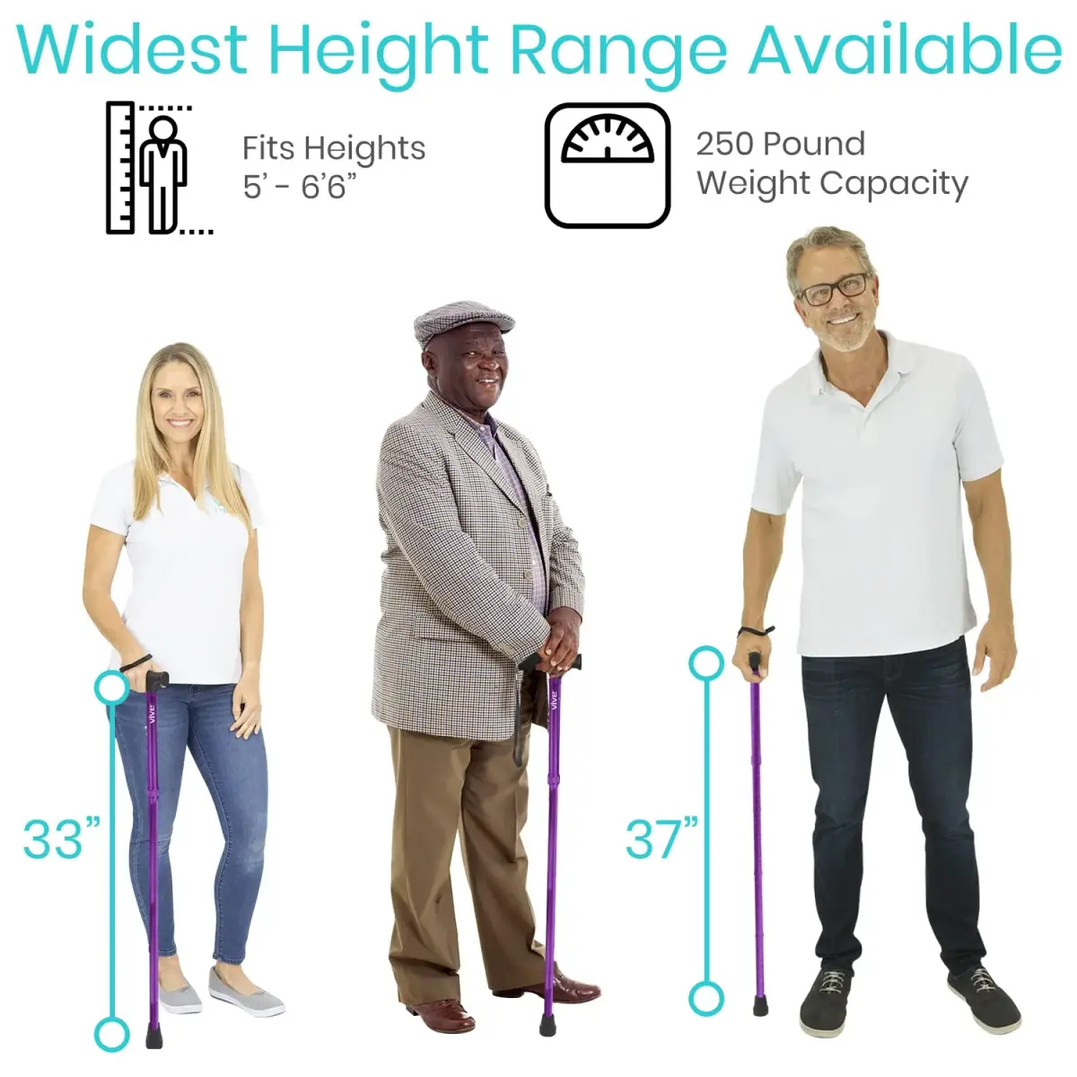 Vive Folding Cane - Adjustable Walking Cane for Men & Women, 33"-37", Purple | Lightweight Aluminum Mobility Aid with Ergonomic Grip & Non-Slip Tip - view 5