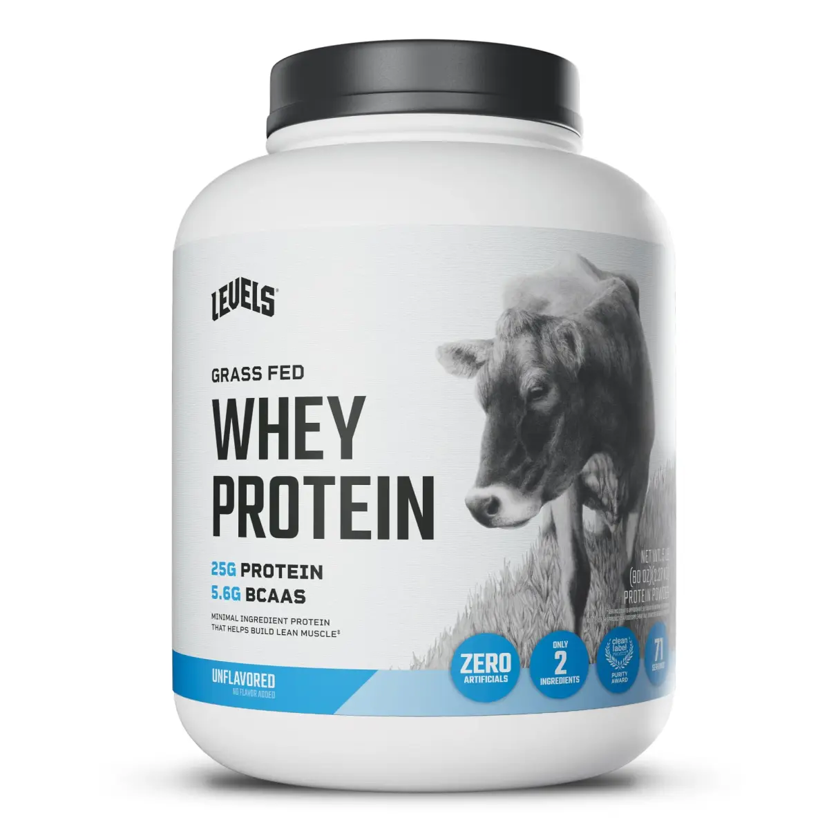 Levels Nutrition Whey Protein Powder, Unflavored, 5 lb (2.27 kg) | 25g Protein Per Serving, Grass-Fed Dairy - main product image