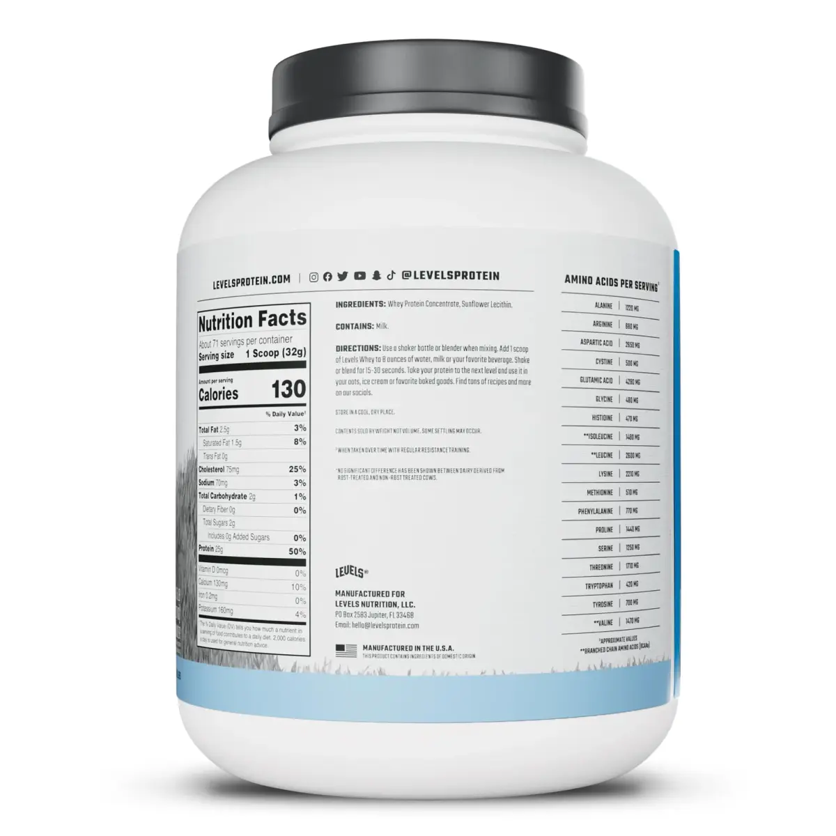 Levels Nutrition Whey Protein Powder, Unflavored, 5 lb (2.27 kg) | 25g Protein Per Serving, Grass-Fed Dairy - view 8