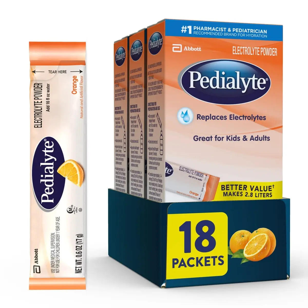 Pedialyte Electrolyte Powder Packets, 18ct | Fast Rehydration for Kids & Adults - main product image