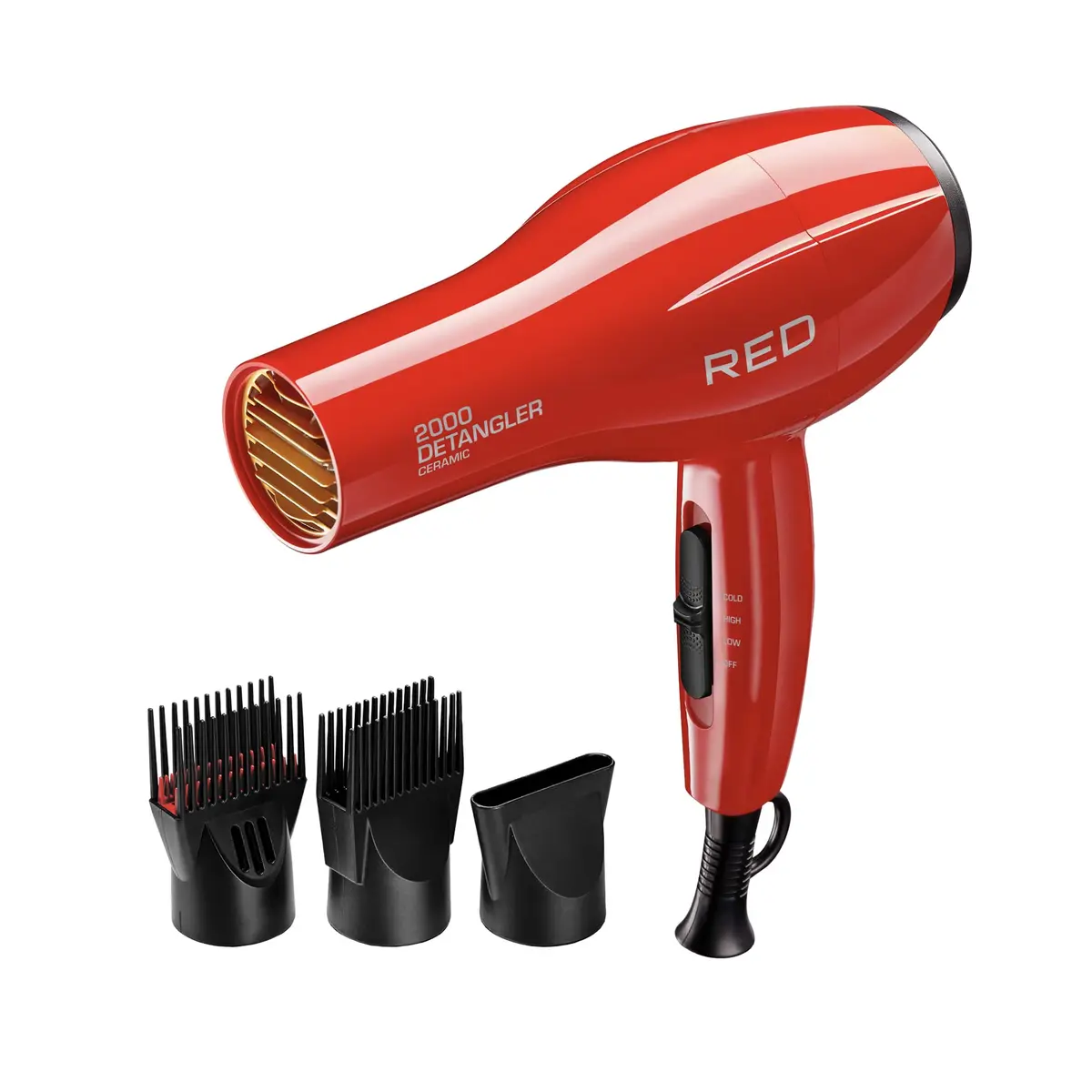 Red by Kiss Detangler Dryer Plus 3 Attachments | Lightweight Ceramic Ionic Hair Dryer with Detangle Pik, Concentrator, 1.75 Pound - main product image