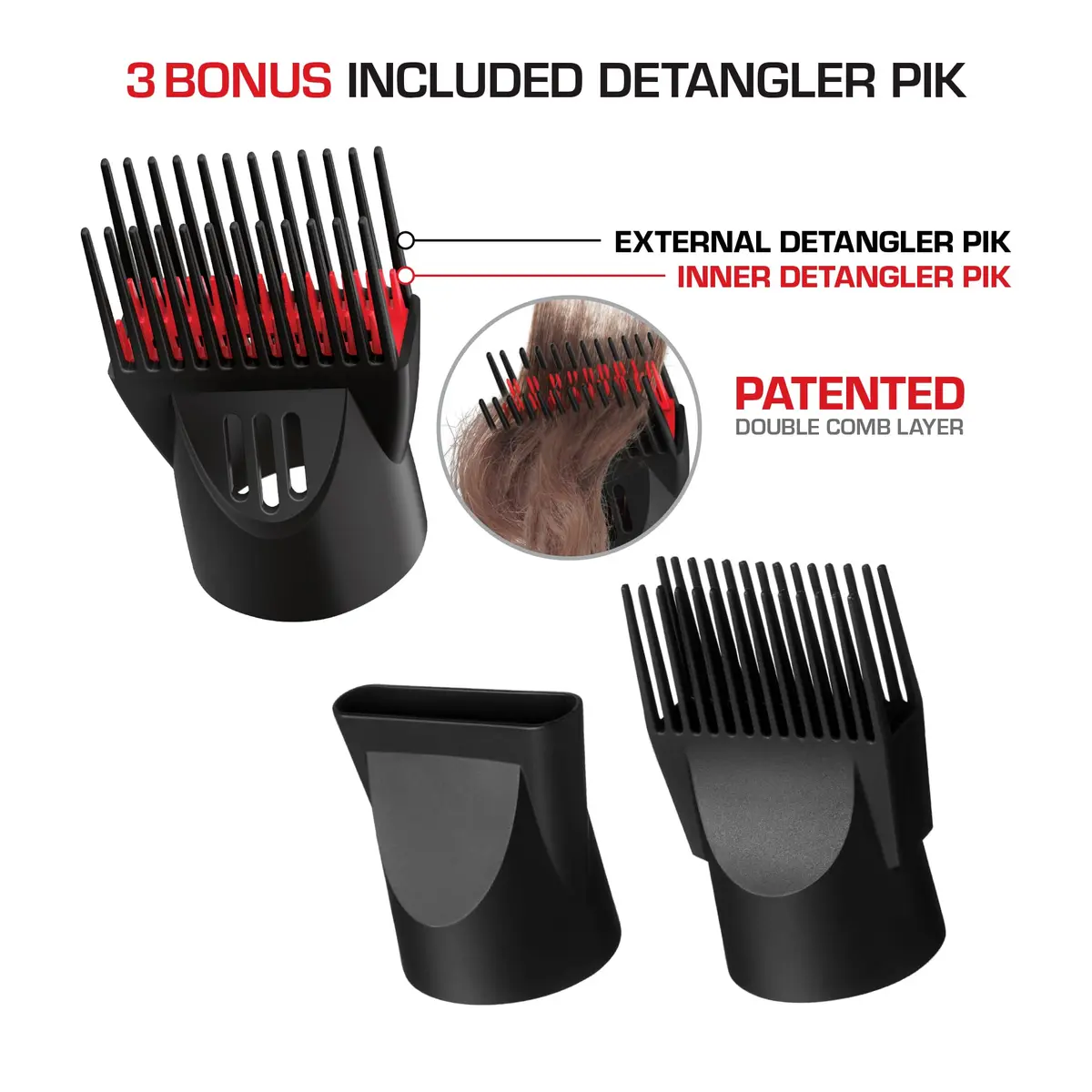 Red by Kiss Detangler Dryer Plus 3 Attachments | Lightweight Ceramic Ionic Hair Dryer with Detangle Pik, Concentrator, 1.75 Pound - view 5