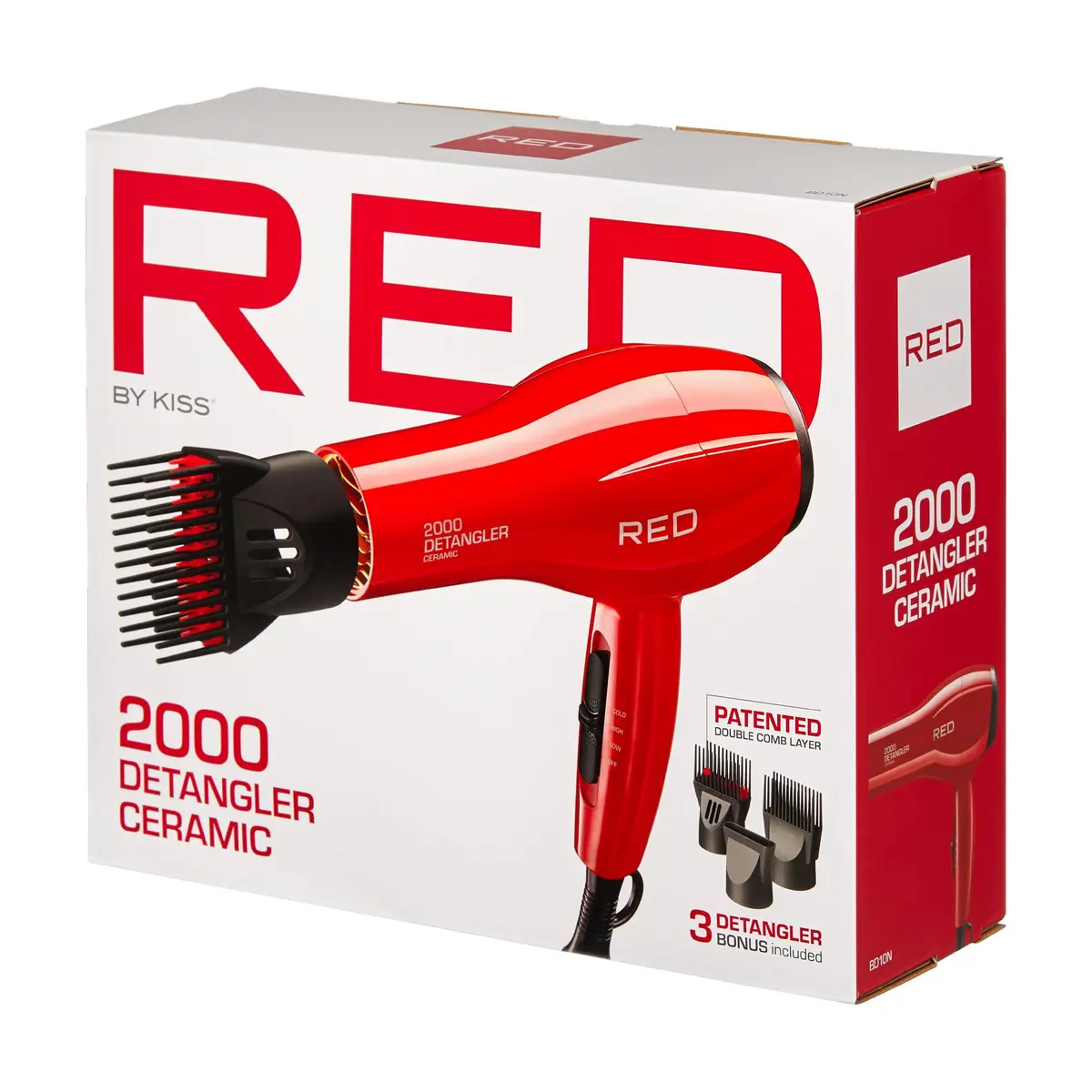 Red by Kiss Detangler Dryer Plus 3 Attachments | Lightweight Ceramic Ionic Hair Dryer with Detangle Pik, Concentrator, 1.75 Pound - view 6