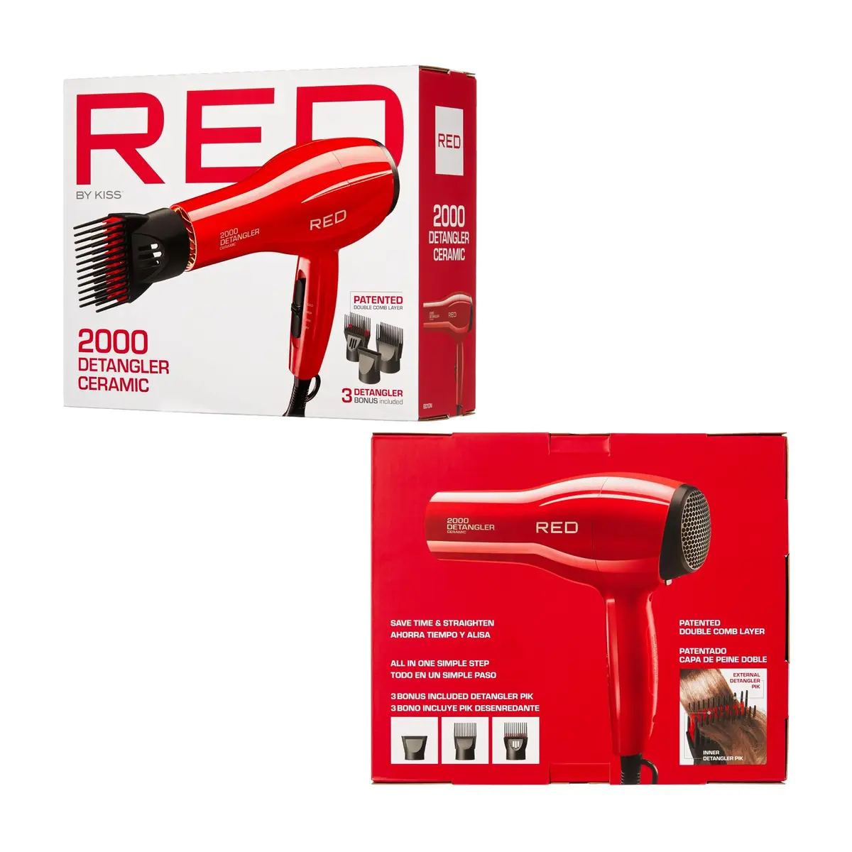 Red by Kiss Detangler Dryer Plus 3 Attachments | Lightweight Ceramic Ionic Hair Dryer with Detangle Pik, Concentrator, 1.75 Pound - view 7
